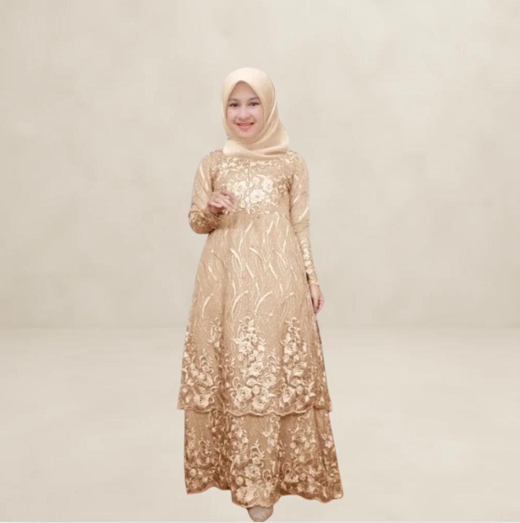 Kids Floral Lace Maxi Dress Modest Muslim Girls | Tiered Layered Long Sleeve Gown Elegant for Eid Ramadan, Hijab Friendly Luxury Modest Wear - image 4