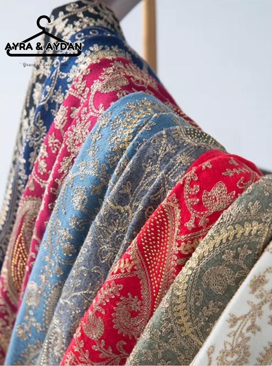 Luxury Embroidered Winter Scarf - Handmade Cashmere Pashmina Shawl for Women - Elegant Bridal Wrap, Floral Paisley Evening Stole, Boho Gift