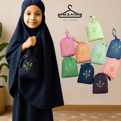 Children's Mukena Traveling Mini Pouch Set – Korean Parachute Muslim Prayer Dress, Muslim Prayer Attire, Kids' Prayer Outfit, Muslim Clothes - image 3