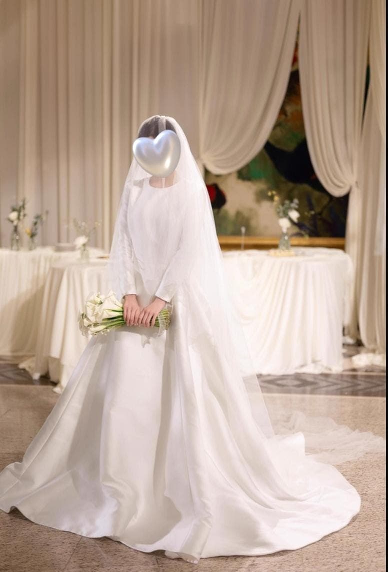 Elegant French Style Minimalist Modest Satin Wedding Gown with Long Sleeves - image 3