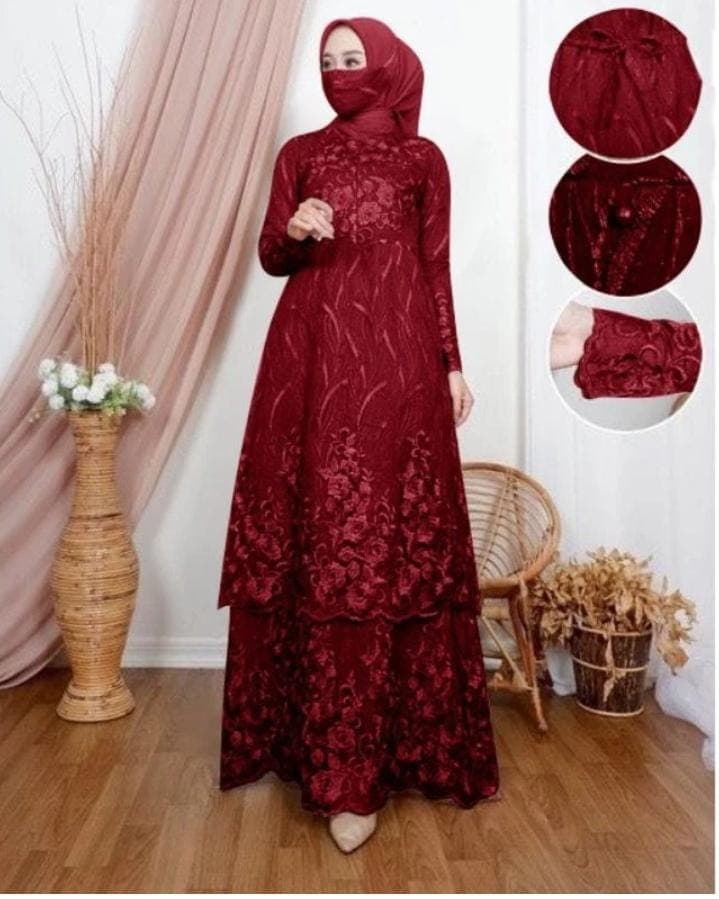 Floral Lace Maxi Dress Modest Muslim Girls | Tiered Layered Long Sleeve Gown Elegant for Eid Ramadan | Hijab Friendly Luxury Modest Wear - image 5
