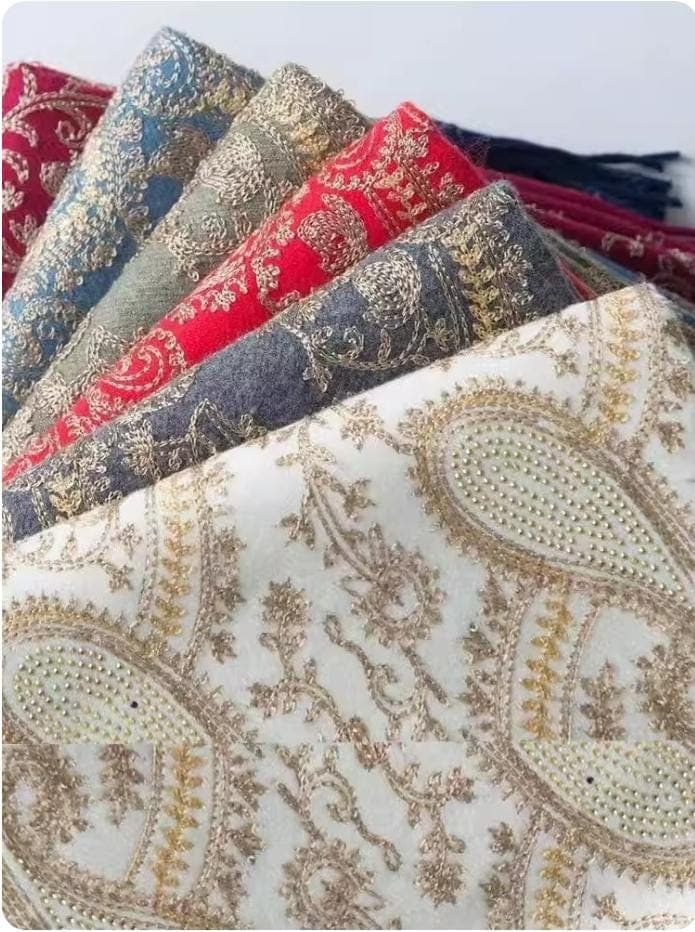 Luxury Embroidered Winter Scarf - Handmade Cashmere Pashmina Shawl for Women - Elegant Bridal Wrap, Floral Paisley Evening Stole, Boho Gift - image 4