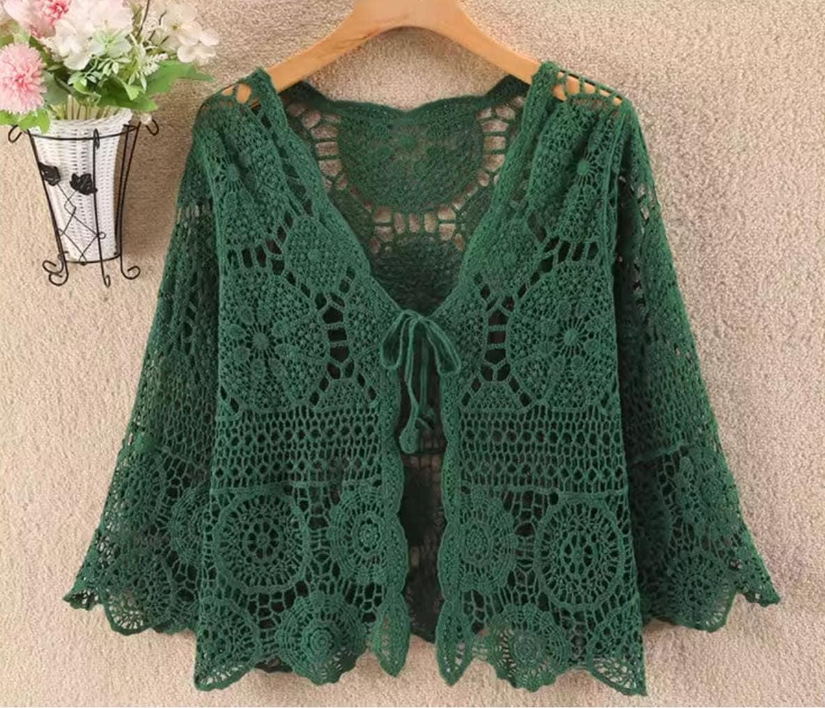 Boho Crochet Cardigan, Vintage Mandala Lace Kimono, Hippie Festival Cover Up, Summer Beach Shrug Top For Women - image 5