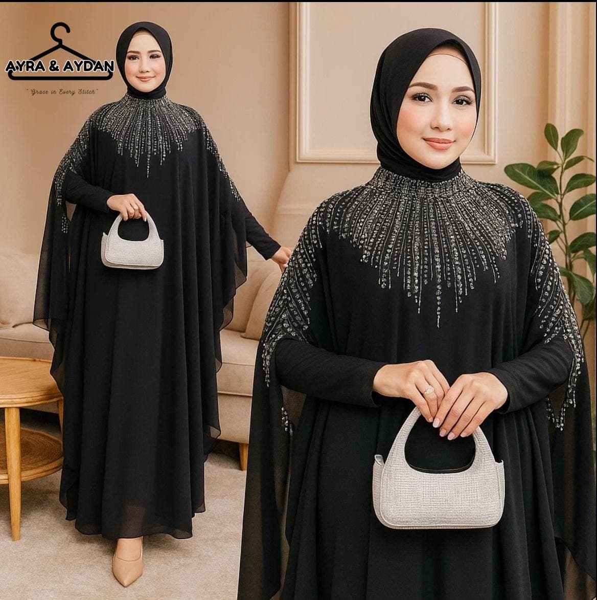 Rhinestones Abaya, Dubai Style Farasha Kaftan, Modest Islamic Clothing, Layered Chiffon Maxi Dress, Eid Mubarak Gown