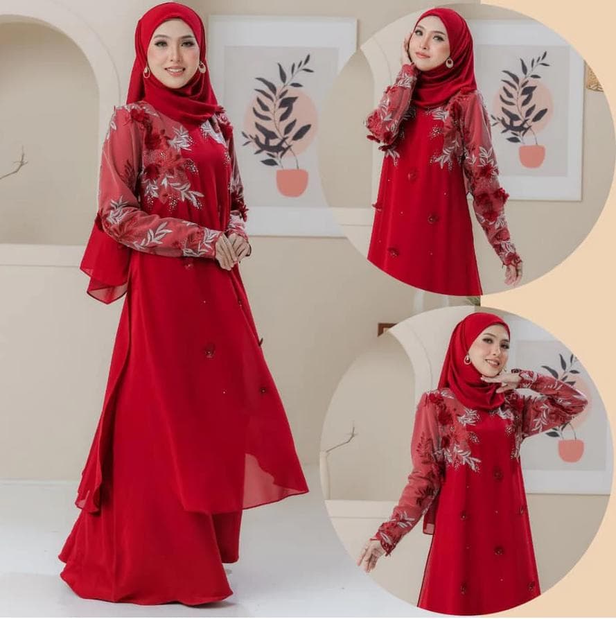 Modest Islamic Wedding Dress with 3D Floral Lace, White Two-Piece Bridal Gown, Long Sleeve Ceremony Outfit for Nikah, 10 Color Options - image 5