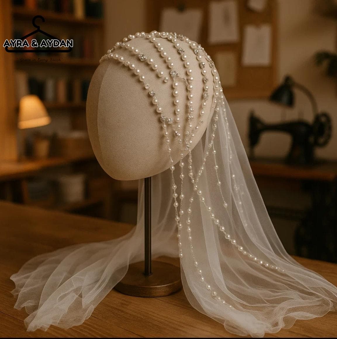 Pearl Wedding Veil, Beaded Bridal Headpiece, Elegant Cathedral or Fingertip Length Veil for Bride, Special Occasion Veil - image 4