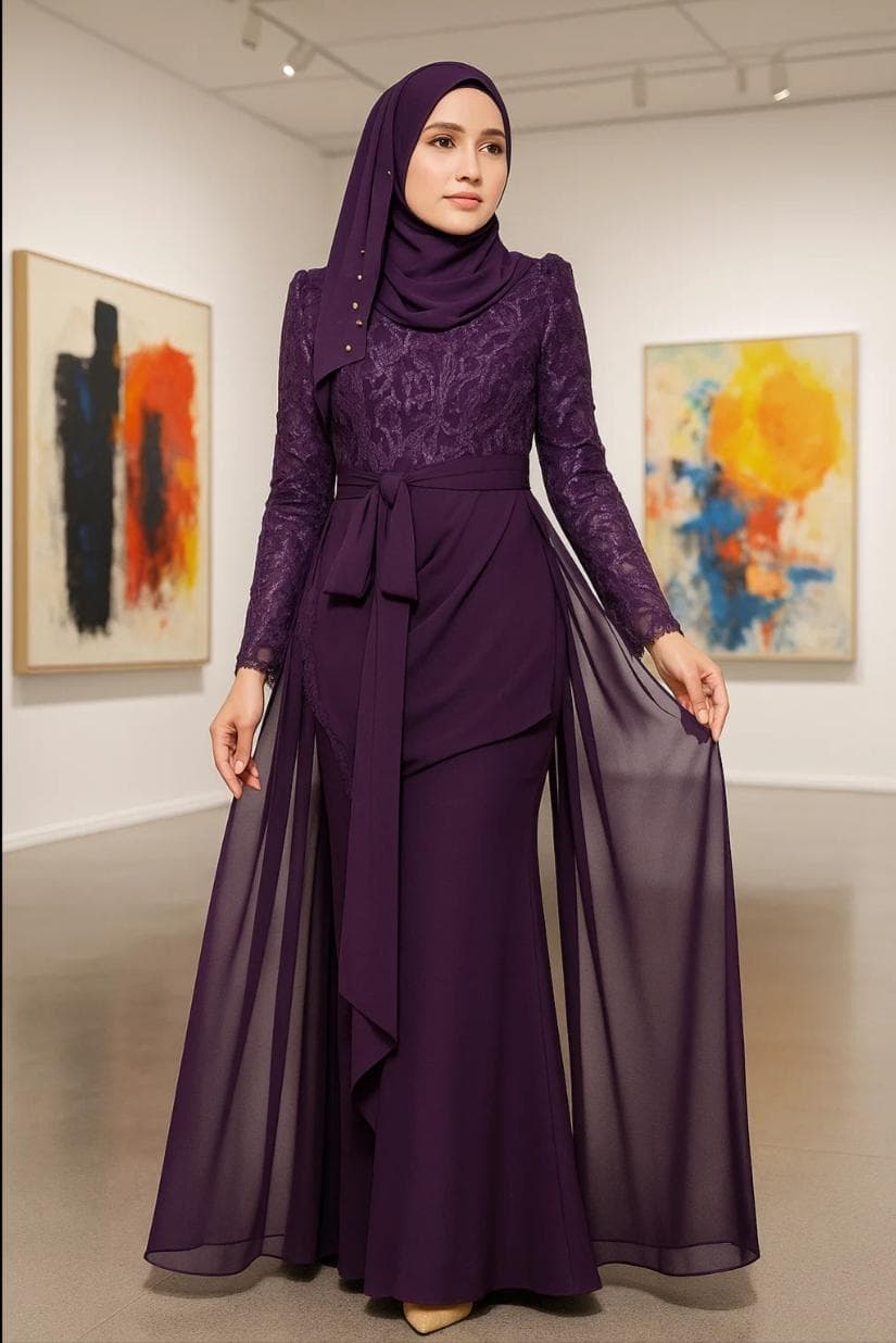 Elegant Modest Evening Dress with Luxury Lace| Hijab-Friendly Long Sleeve Islamic Style Nikkah Gown, Dubai Style, Long Sleeve,  XS-XXXL - image 3