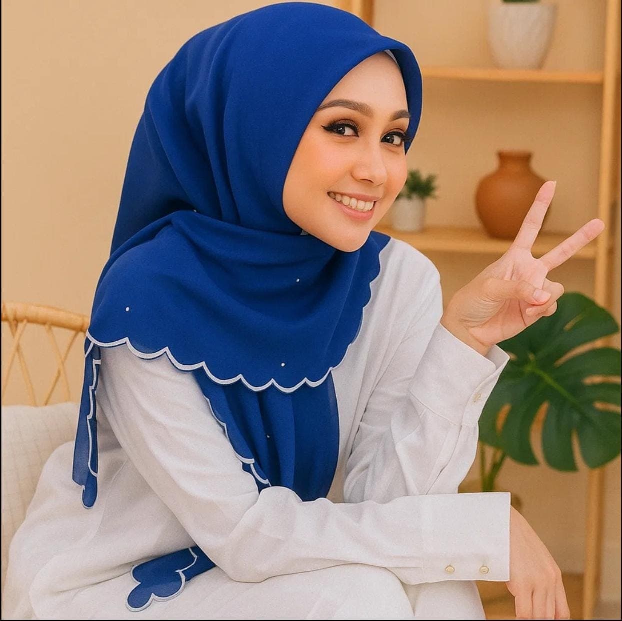 Premium Cotton Square Hijab with Classic Embroidered Edge - Elegant Wedding Scarf - Plain Veil with Timeless Embroidery - 50 Color Options - image 3
