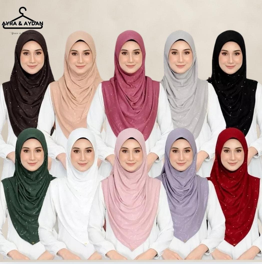 Instant Hijab V-Shape Front – Elegant Ribbed Cotton Hijab with Embossed Texture & Crystal Beads, Comfortable Daily Wear, Free Size M–L