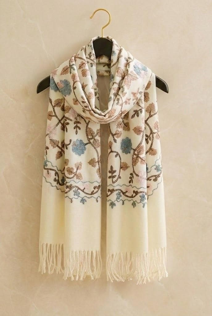 Embroidered Winter Scarf : Luxury Handmade Cashmere Pashmina Blend Shawl - image 3