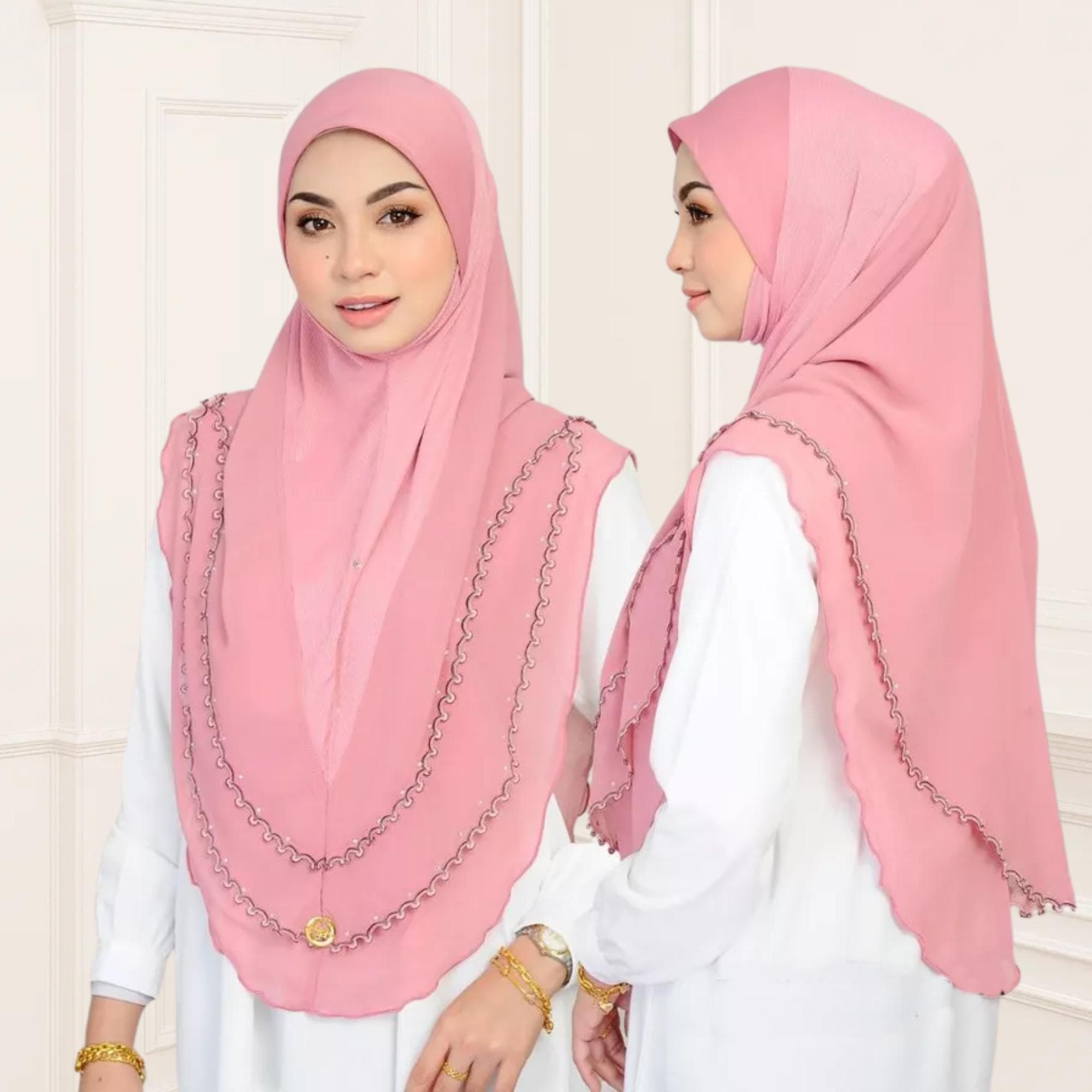 Embroidered 3-Layer Instant Hijab | M, L, XL Sizes | Neatly Stitched Edges | Easy Slip-On Design | 20 Color Options - image 3