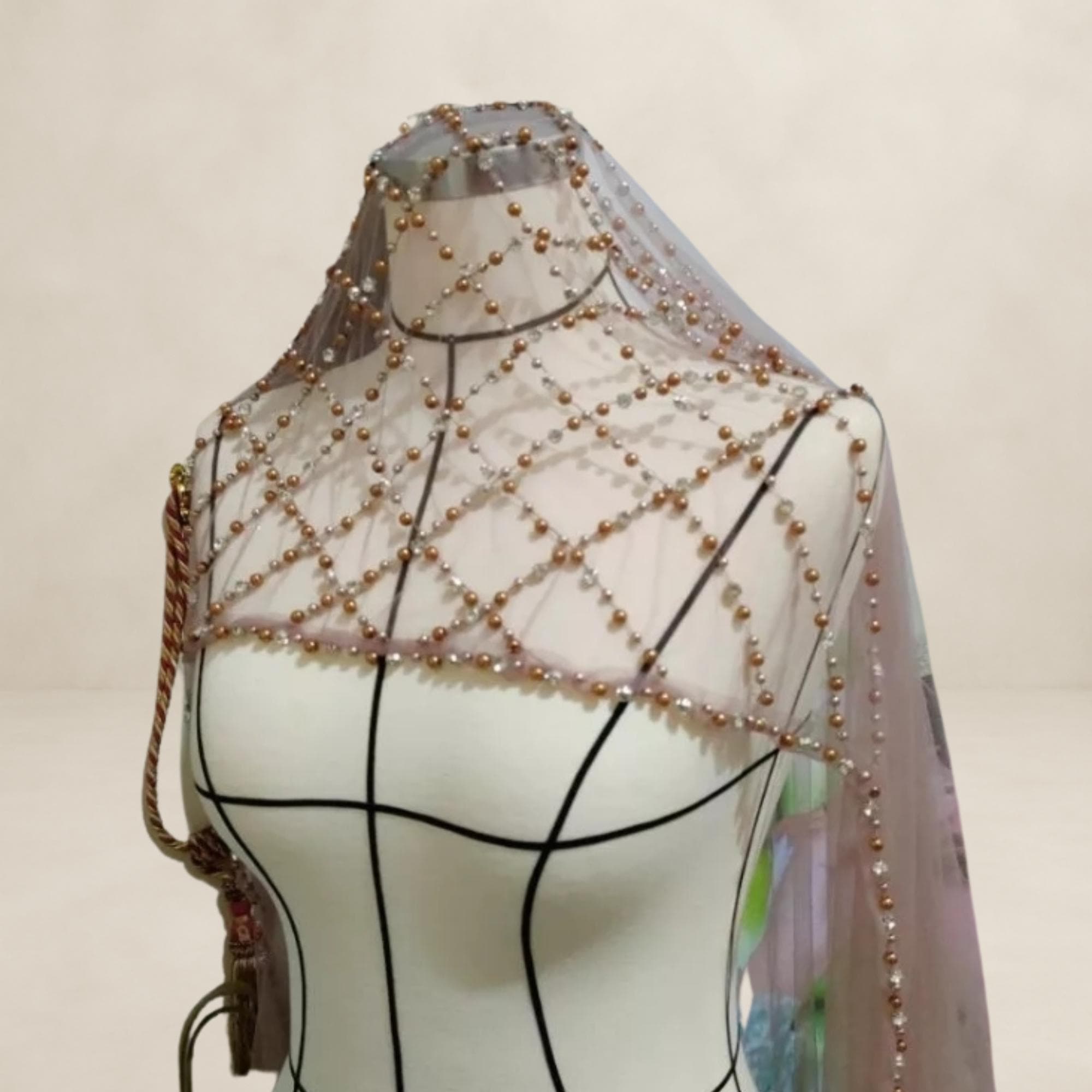 Pearl Wedding Veil, Beaded Bridal Headpiece, Elegant Cathedral or Fingertip Length Veil for Bride, Special Occasion Veil - image 5