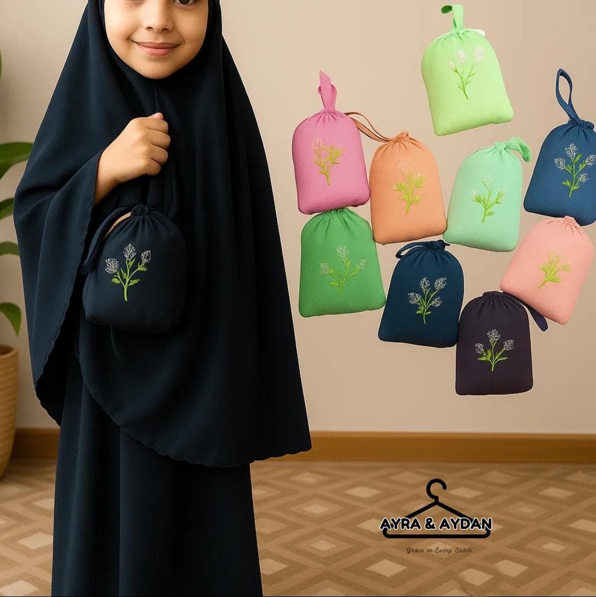 Children's Mukena Traveling Mini Pouch Set – Korean Parachute Muslim Prayer Dress, Muslim Prayer Attire, Kids' Prayer Outfit, Muslim Clothes