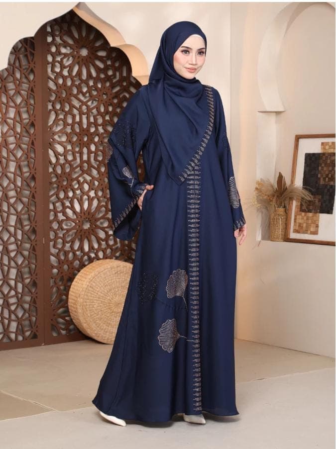 Luxury Eid Abaya Dress for Women – Nidha Kaftan, Breastfeeding Friendly V Neck, DMC Crystal Embellished Modest Muslim Ramadan Outfit - image 3