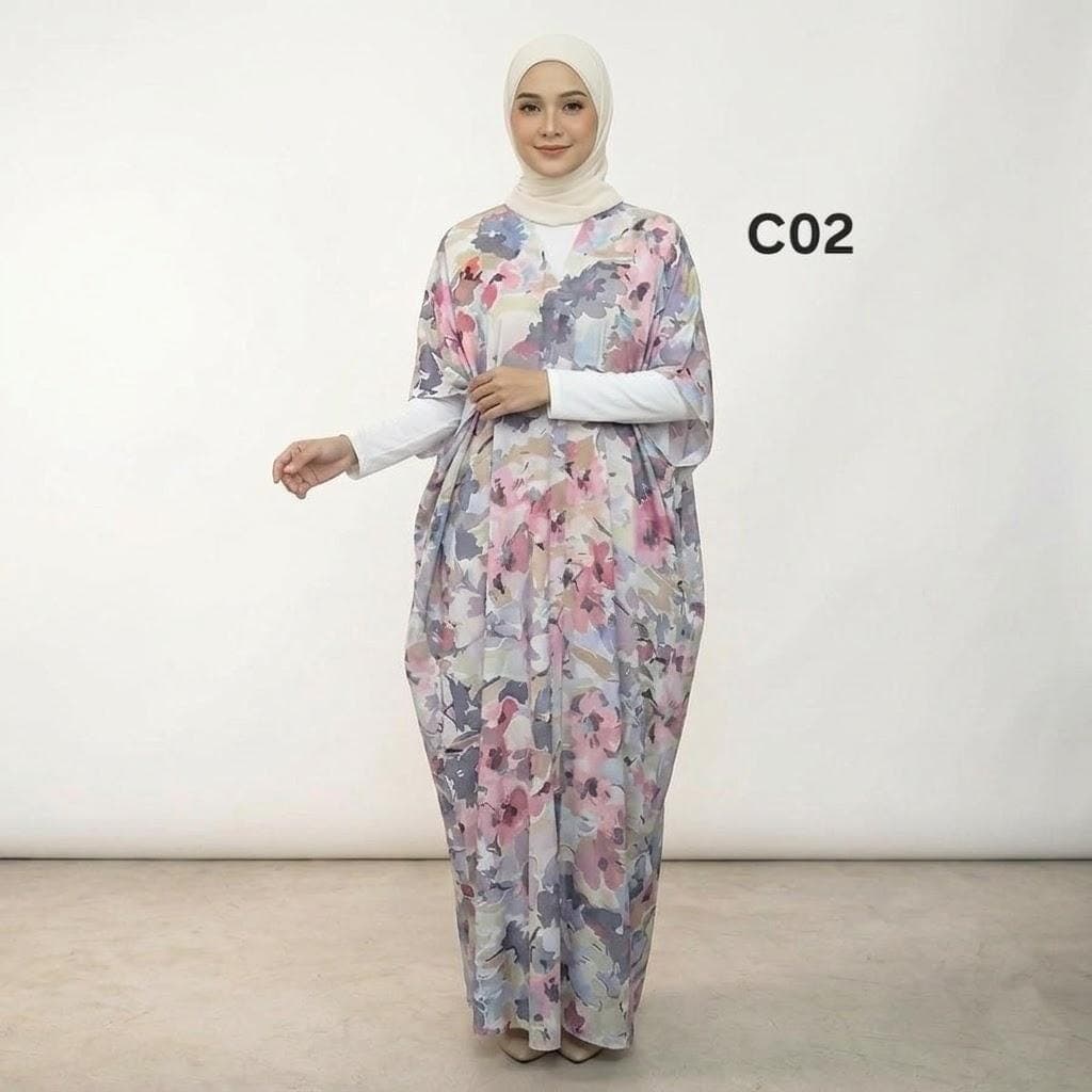 Floral Caftan Maxi Dress, Modest Boho Kaftan, Watercolor Floral Cover Up, Hijab Friendly Resort Wear, Loose Fit Summer Kimono Cardigan - image 3