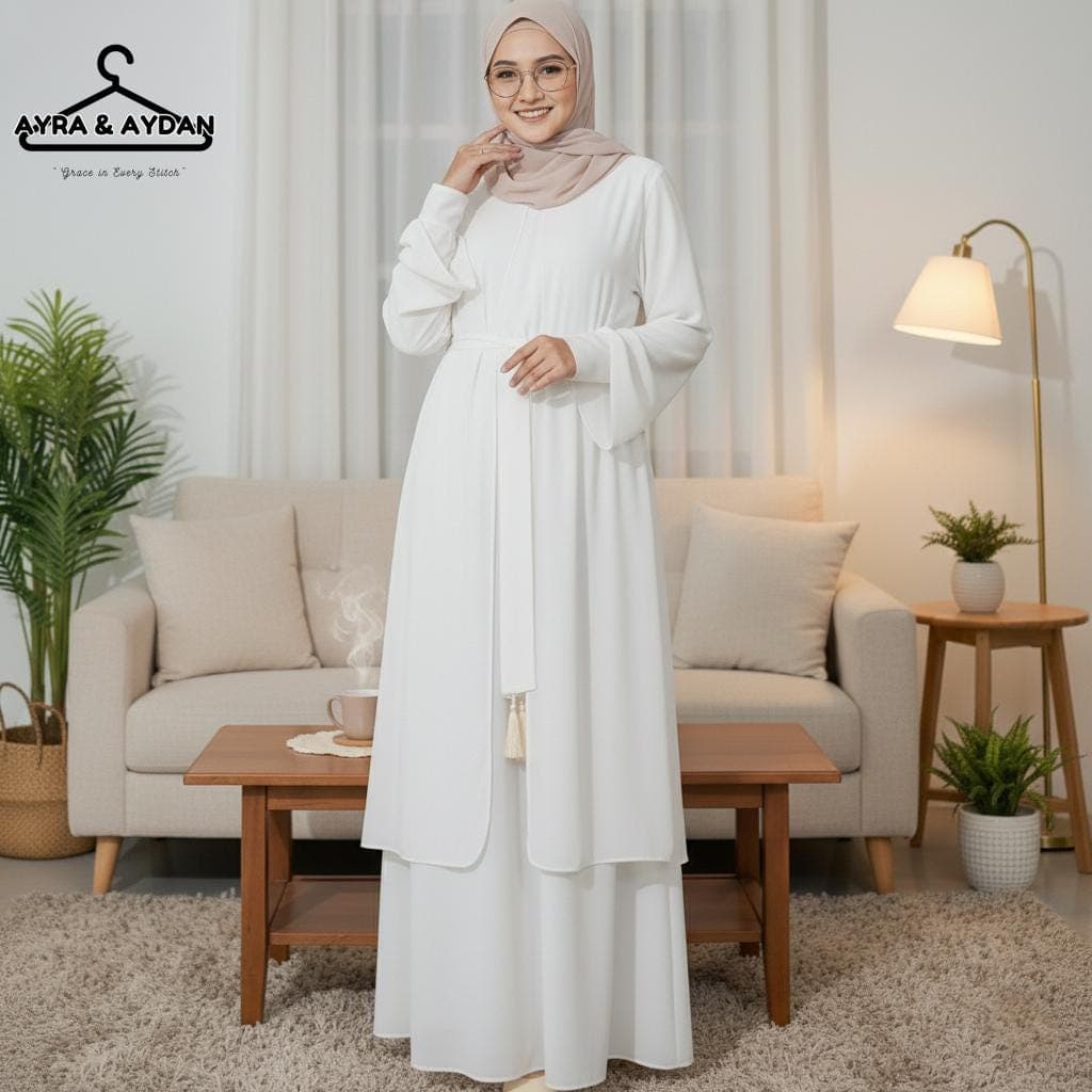 Vintage White Maxi Dress | Long Sleeve Casual Sundress | Double Layer Modest Gown | Muslim Friendly Clothing | Flowy Summer Dress