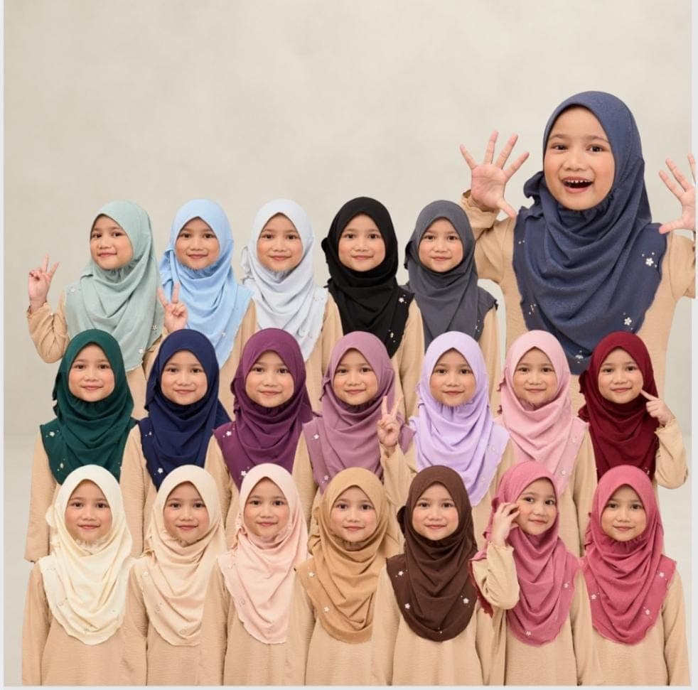 Ironless Moss Crepe Kids Hijab with Beads, Instant Slip-On, Modest Girls' Headscarf, Stylish Muslim Hijab, Comfortable Islamic Wear - image 3