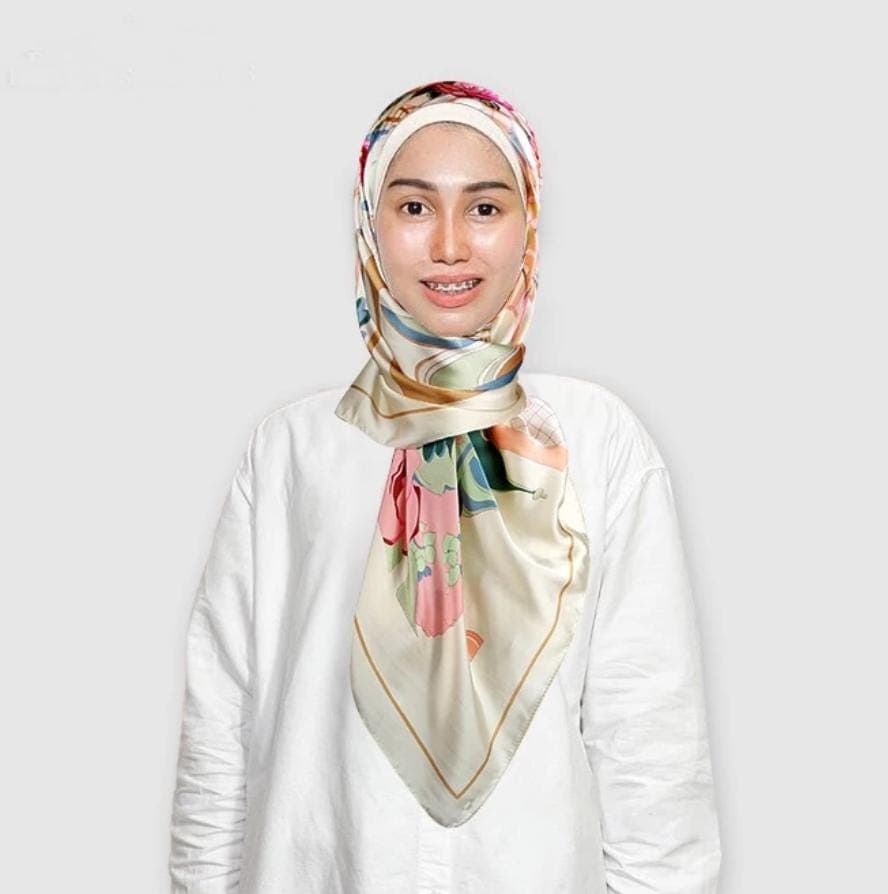 Floral Print Silk Scarf, Bohemian Botanical Head Scarf, Large Square Lightweight Shawl, Elegant Neck Scarf Gift For Women, 90cmx90cm - image 5