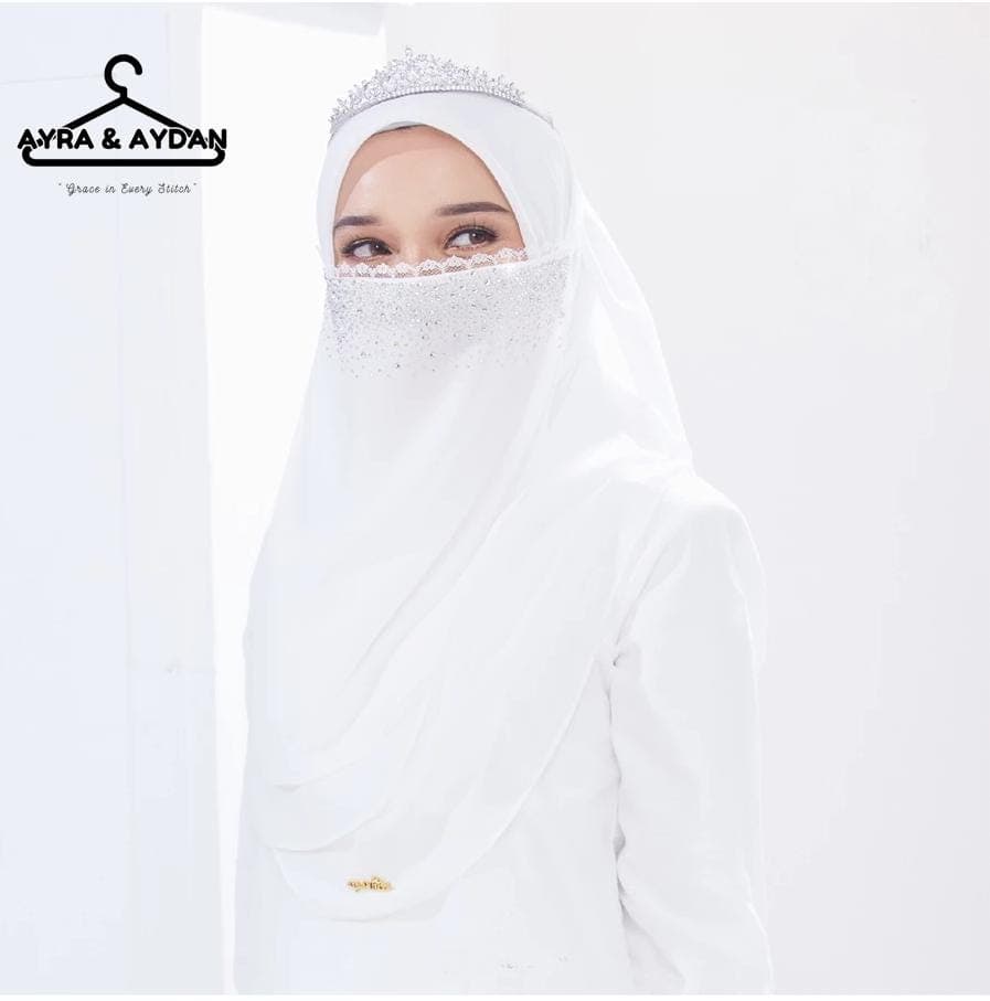 Bridal Niqab 2-Layer Off-White with Diamond Trim | Elegant Muslim Wedding Face Veil