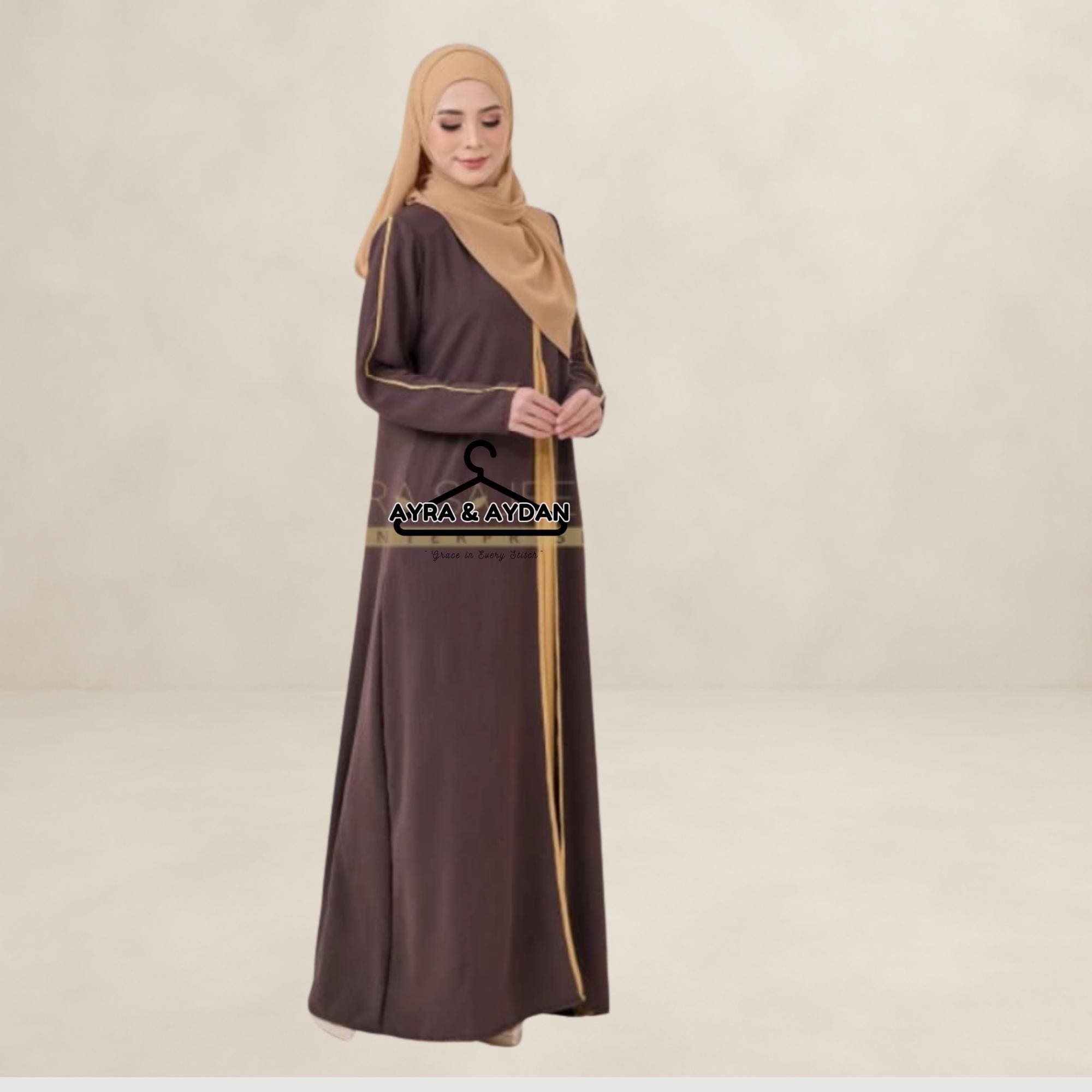 Elegant Muslim Robe 2-Layer CEY CREPE Dress with Light Brown Inner - Sizes S-3XL - image 5
