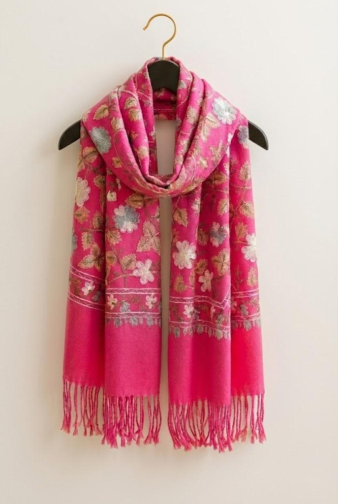 Embroidered Winter Scarf : Luxury Handmade Cashmere Pashmina Blend Shawl - image 5
