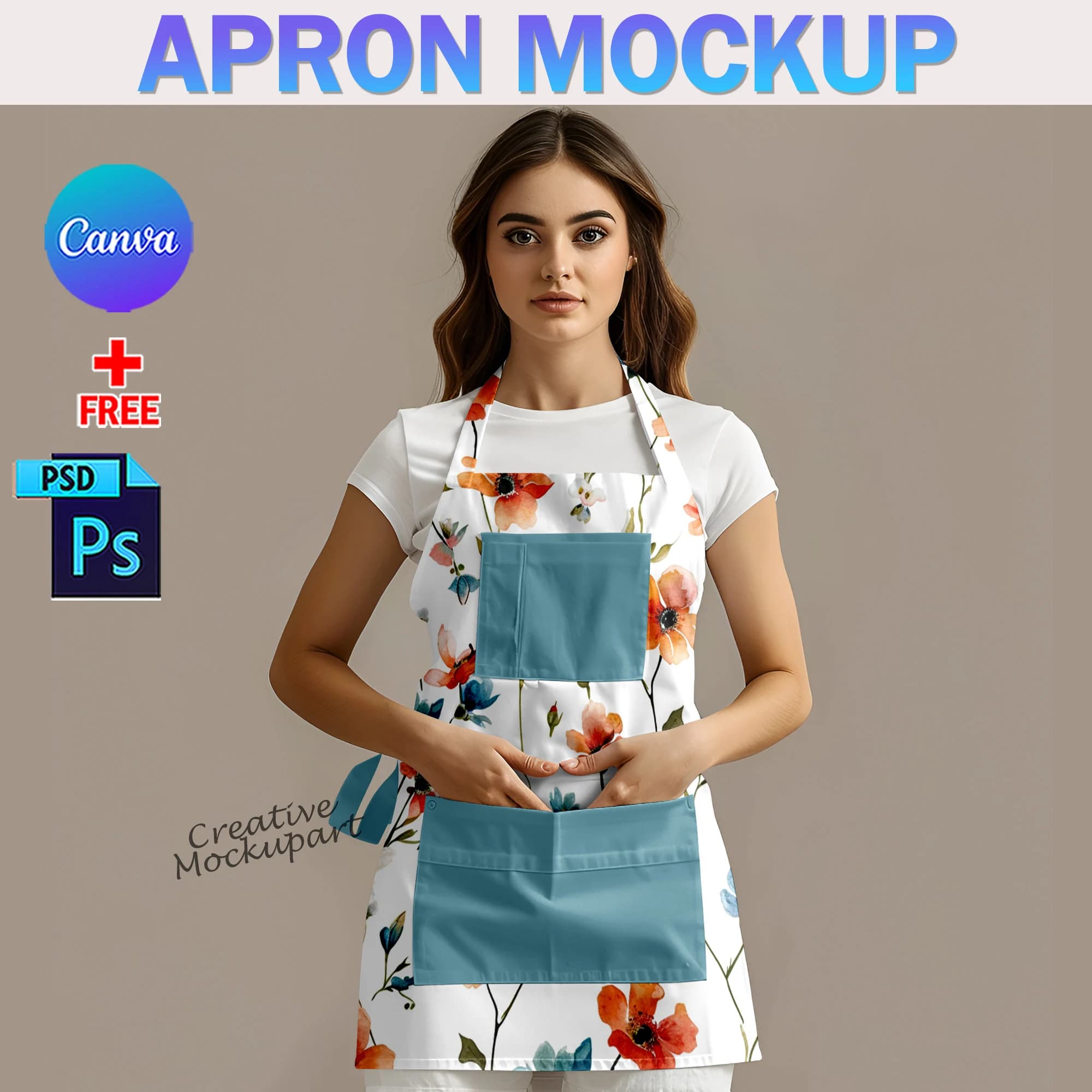 Canva AOP Apron Mockup, Apron With Pocket Canva Mockup, Kitchen, Woman, Apron Mockup Canva Frame And Photoshop PSD Template - image 5