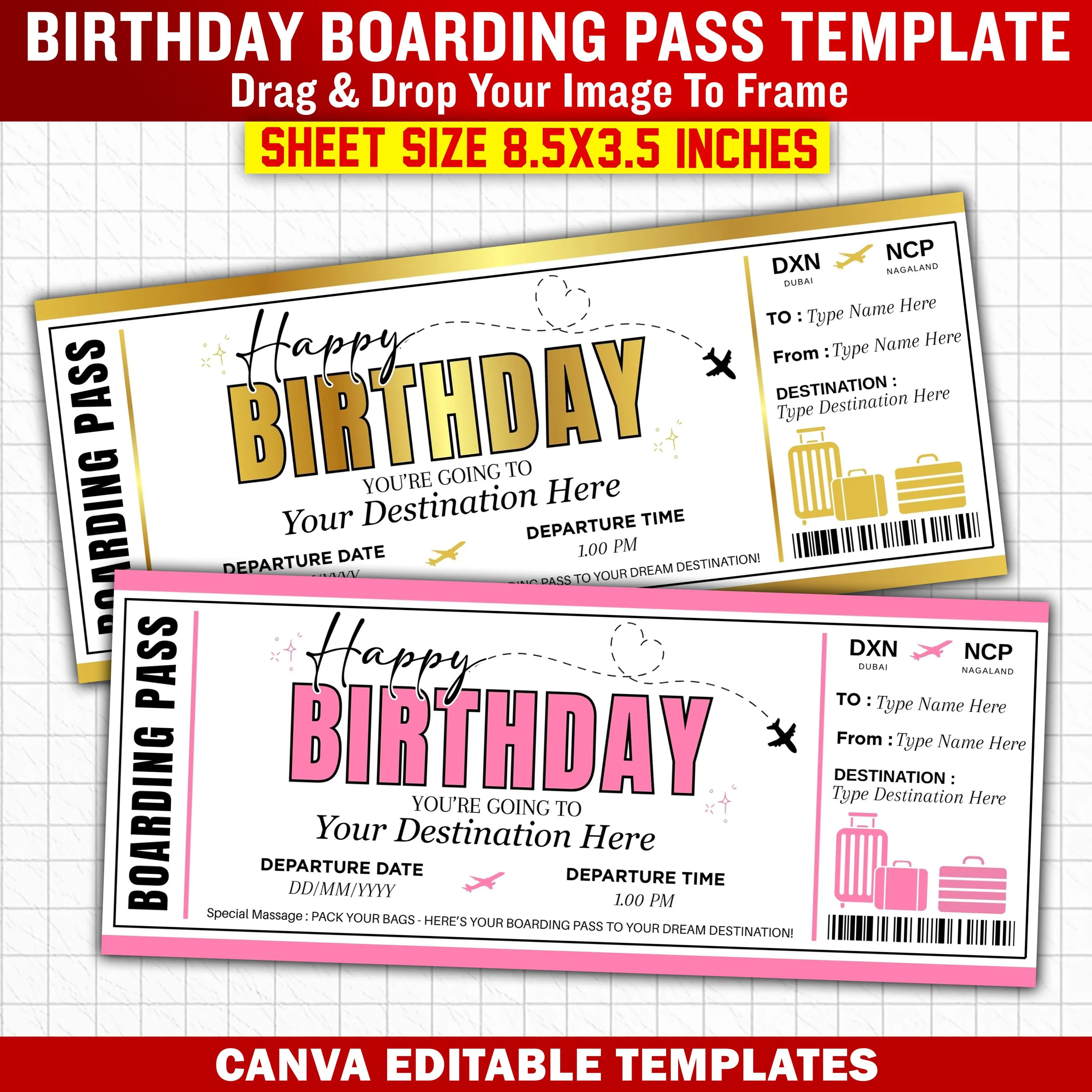Surprise Birthday Trip Ticket Template, Printable Boarding Pass, DIY Birthday Travel Ticket Gift, DIY Airplane Ticket Gift Digital Download