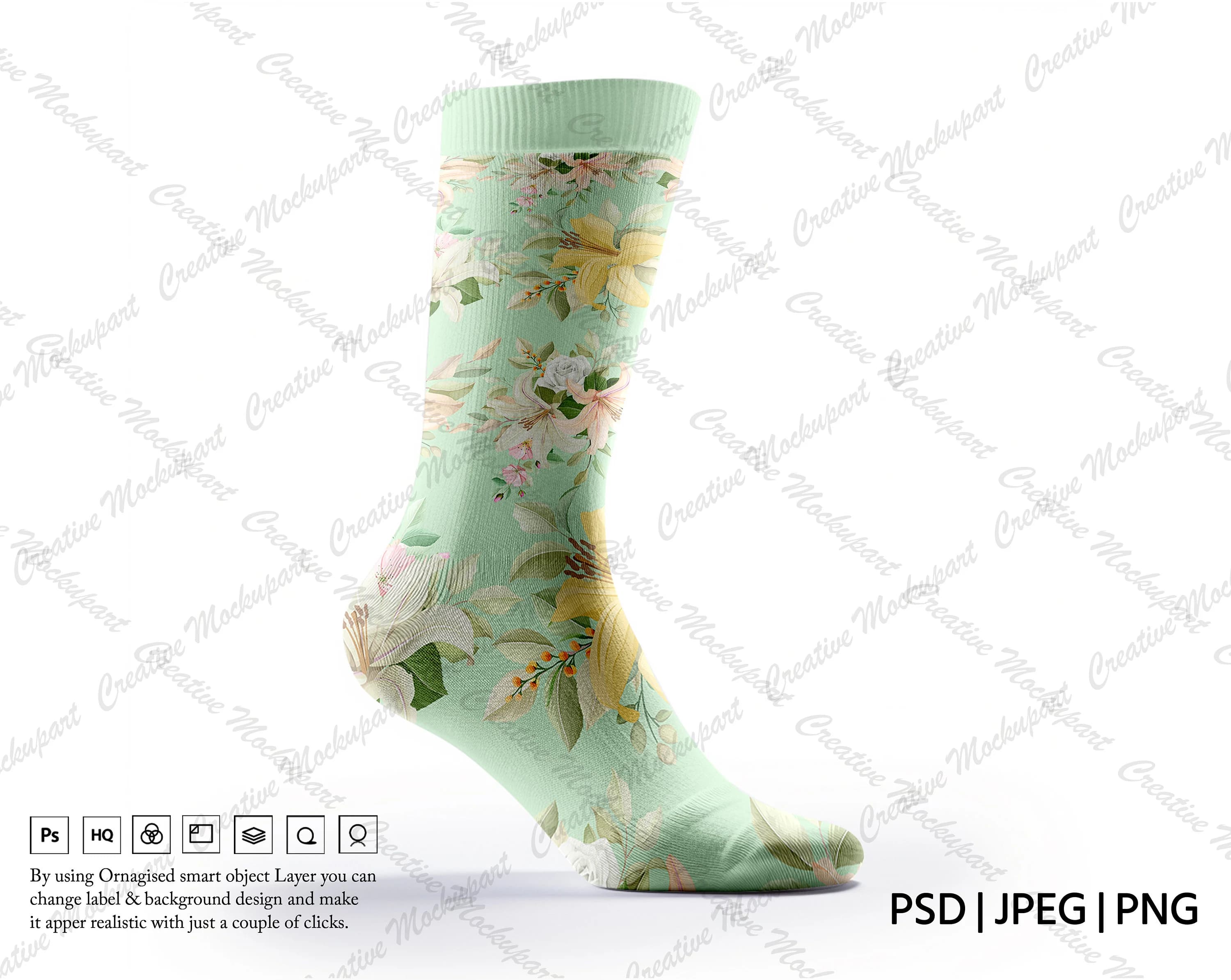 Sports Socks Mockup For Dye Sublimation| Crew Socks Mockup | Add Your Own Design Via Photoshop Smart PSD Object, Canva PNG & JPG - image 4