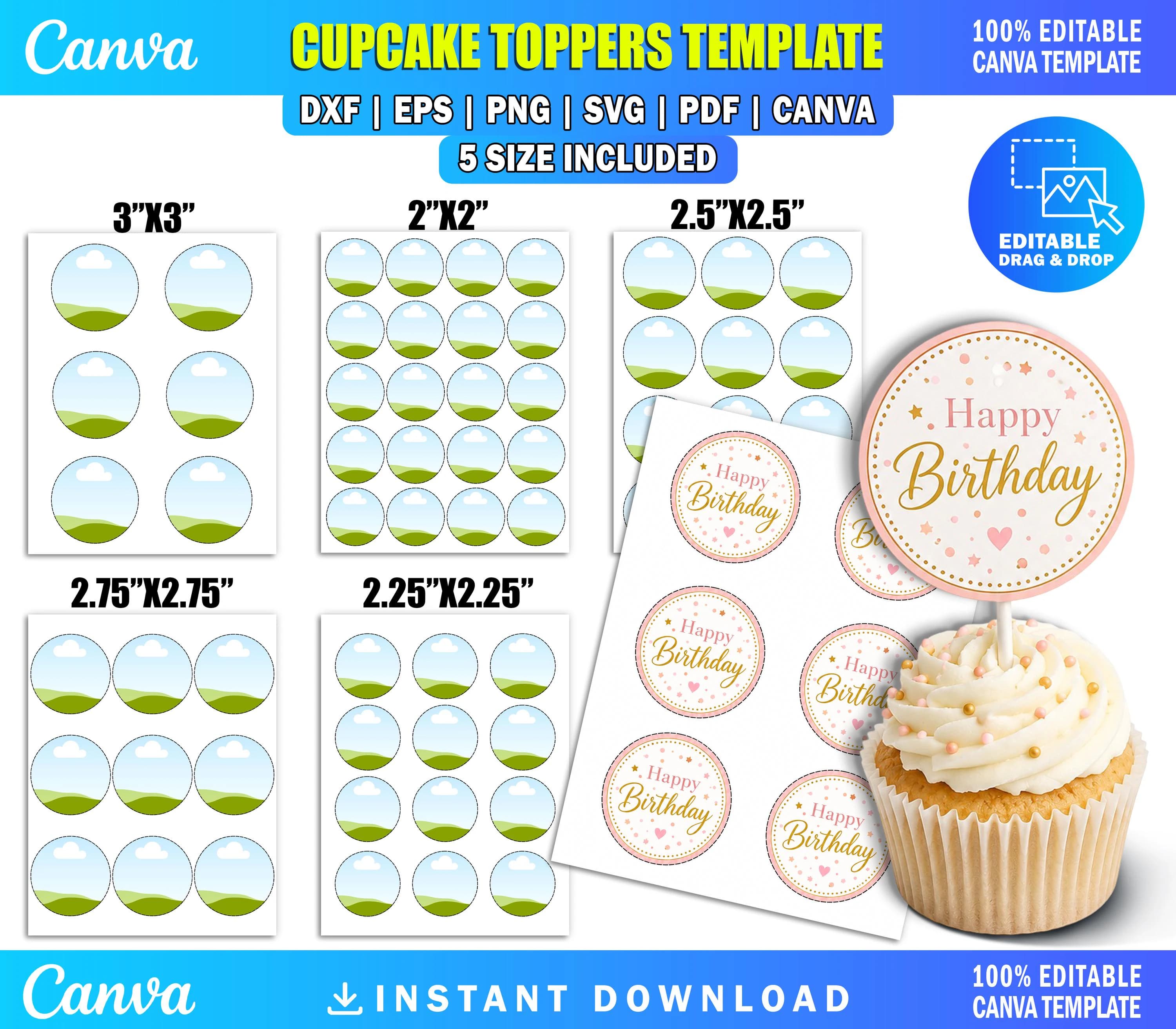Cupcake Topper Canva Template, DIY Birthday Celebration Cupcake Topper, DIY Birthday Cupcake Decor, DIY Drag & Drop Party Favor Template