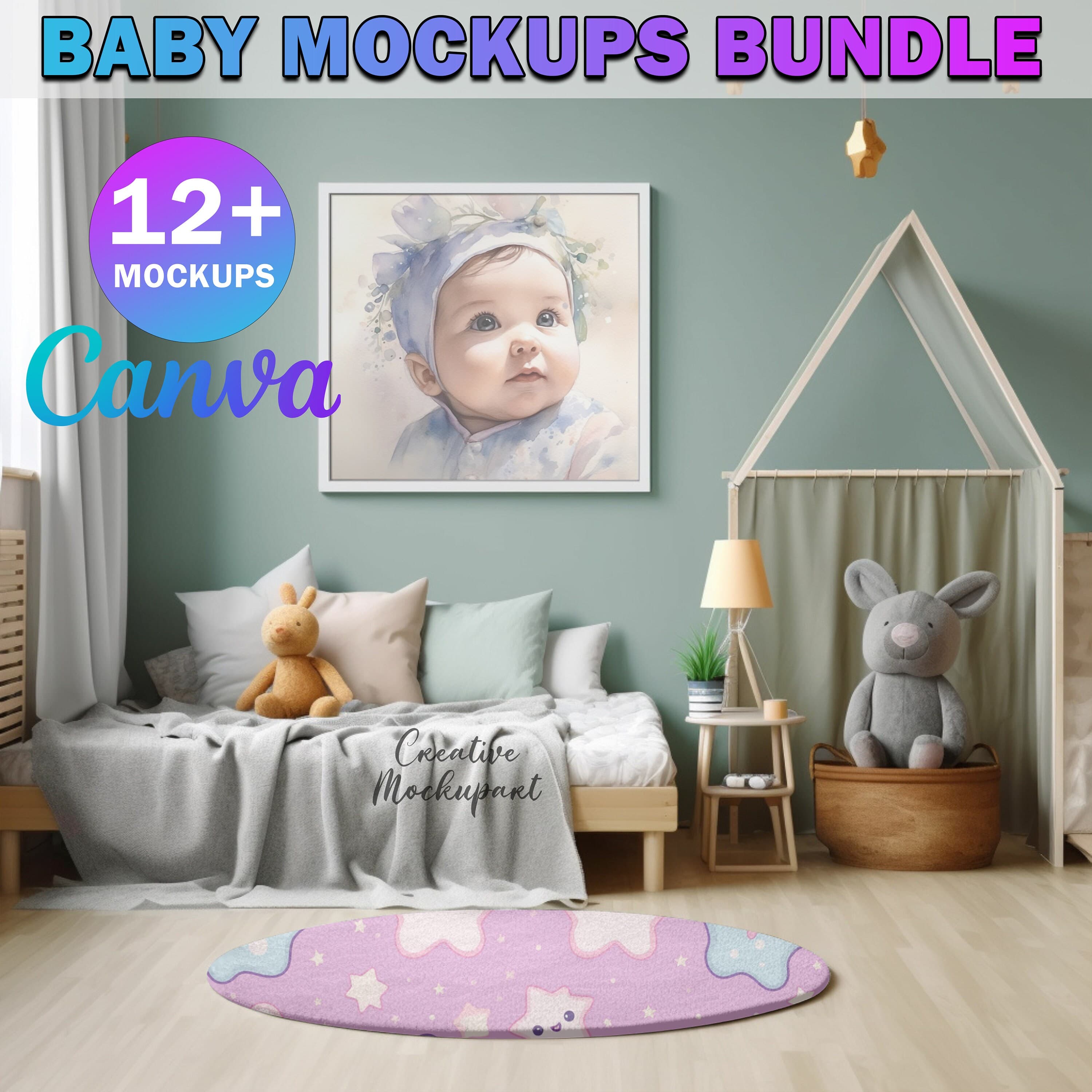 12 Canva Baby Mockups Bundle | Baby Swaddle Mockup | Toddler Blanket Mockups | Bib Mockup| Crib Sheet Mockup | Beanie, Onesie, Room Mockup - image 3