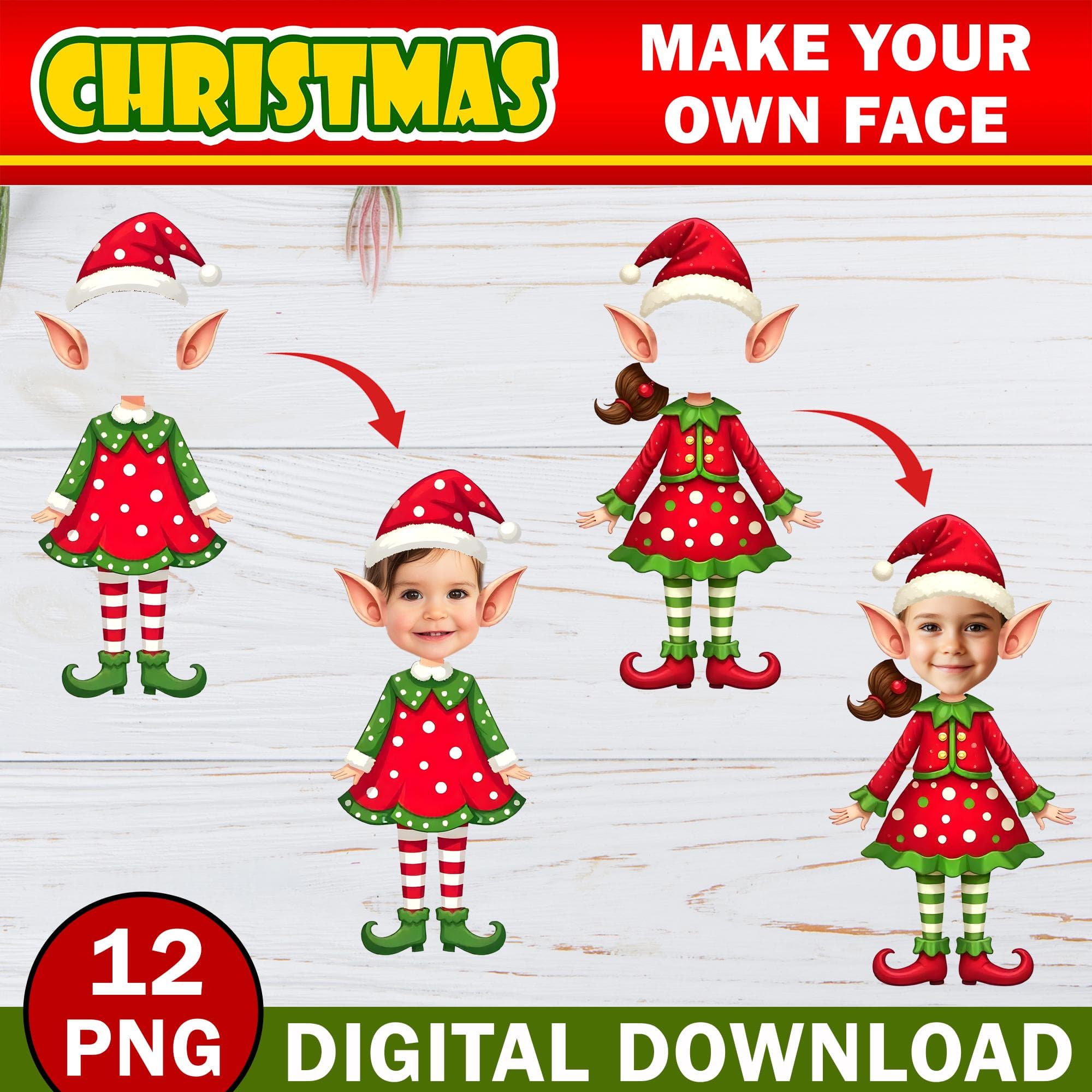 Christmas Add Your Own Photo Face Mega Bundle, DIY Elf, Santa Reindeer, Snowman Yourself PNG Bundle,  Elf Face Blank Kids Xmas Craft & Decor - image 4