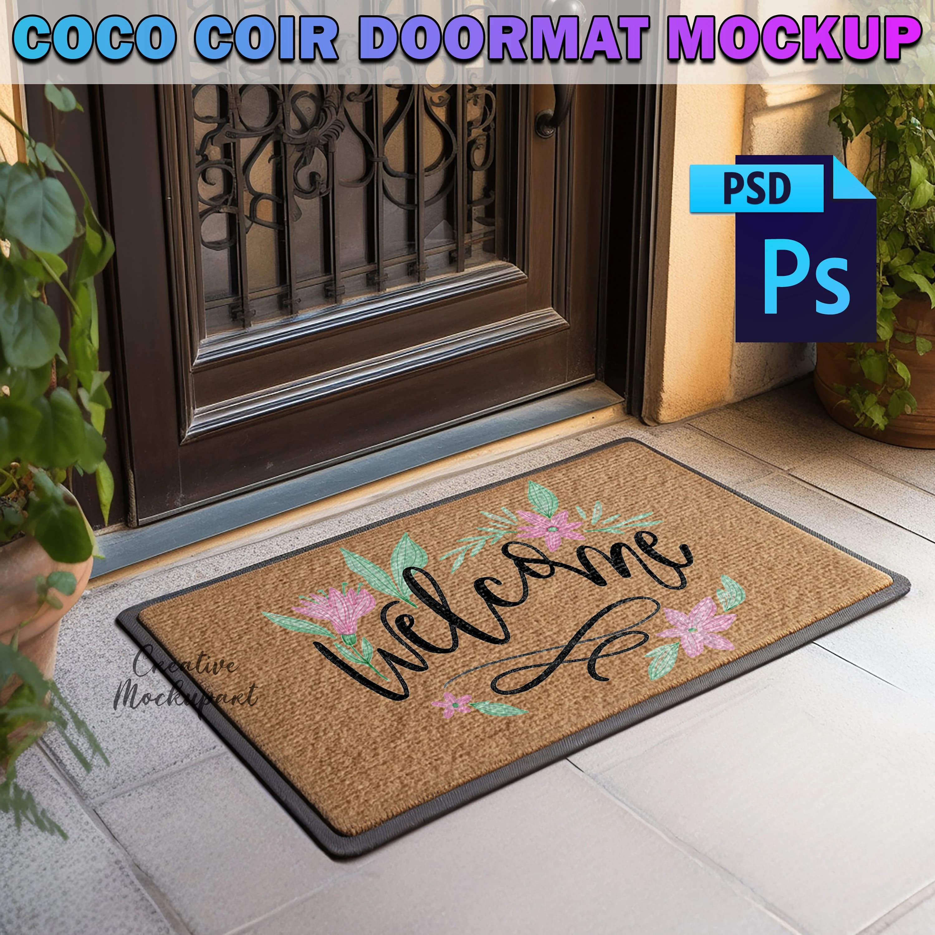 Coco Coir Doormat Mockup | Outdoor Doormat Mockup | Farmhouse Style Mockups | Insert Design Via PSD Smart Object, Canva PNG - image 4
