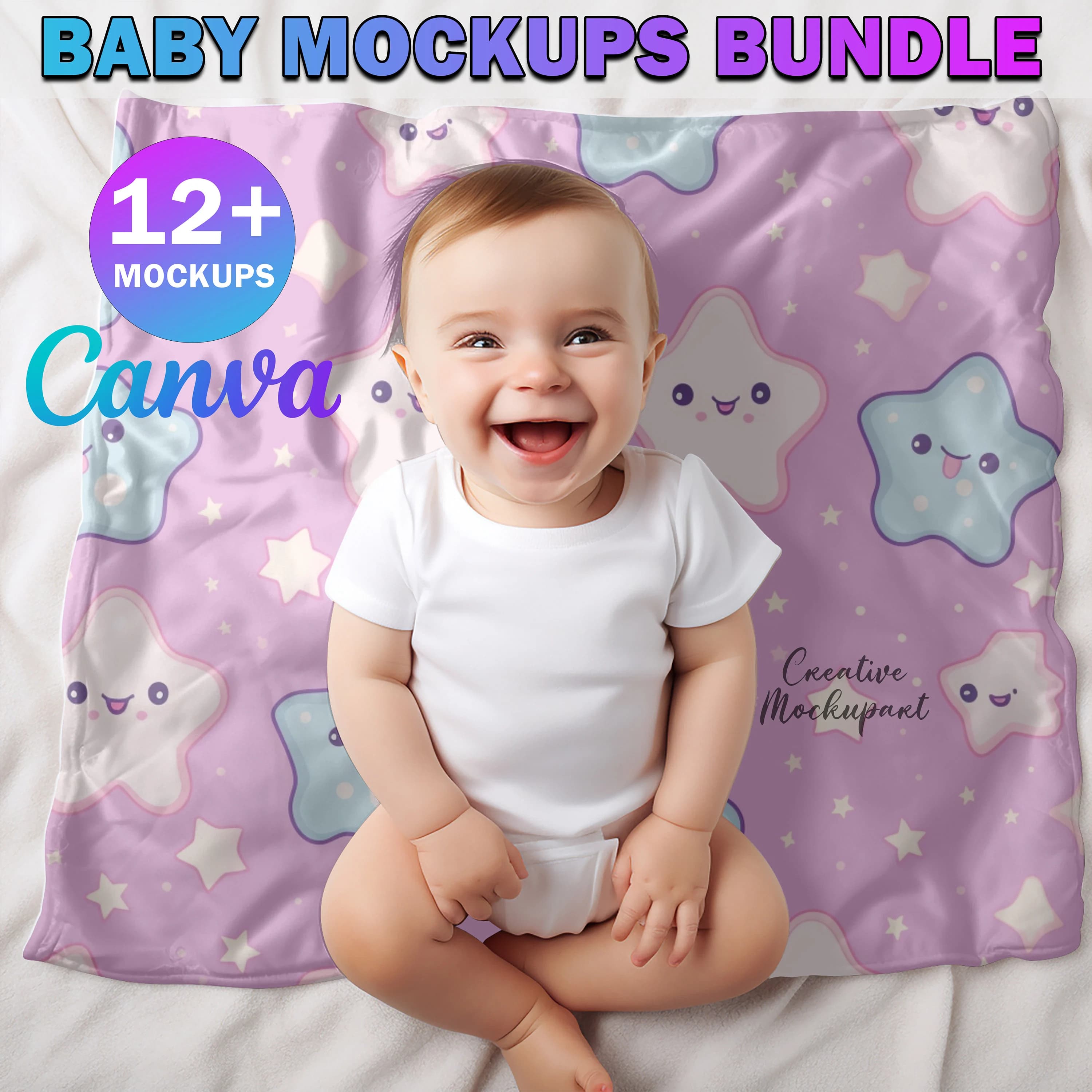12 Canva Baby Mockups Bundle | Baby Swaddle Mockup | Toddler Blanket Mockups | Bib Mockup| Crib Sheet Mockup | Beanie, Onesie, Room Mockup - image 4