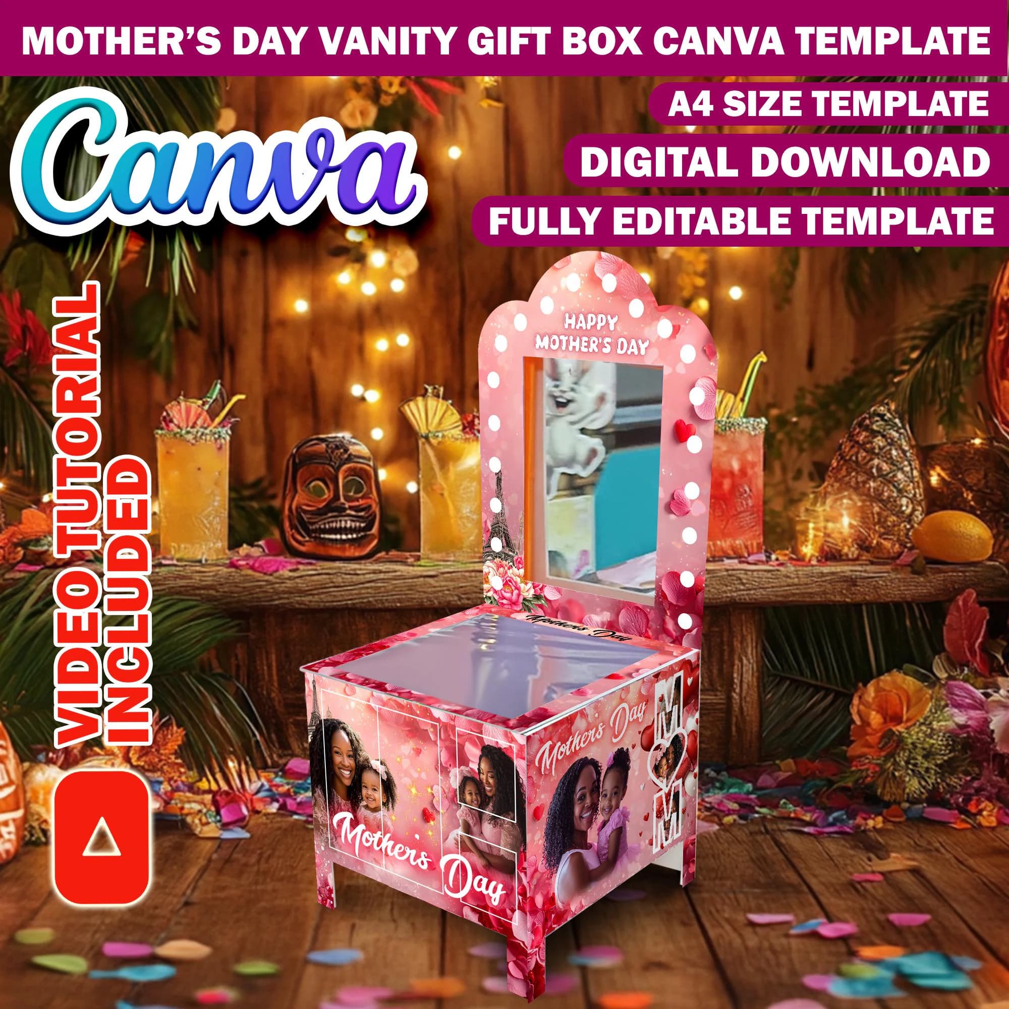 Mothers Day Vanity Gift Box Canva Design Template, DIY Foam Board Easter Basket Gift Box, Editable Luxury Gift Bag Birthday DIY Gift Makeup - image 3