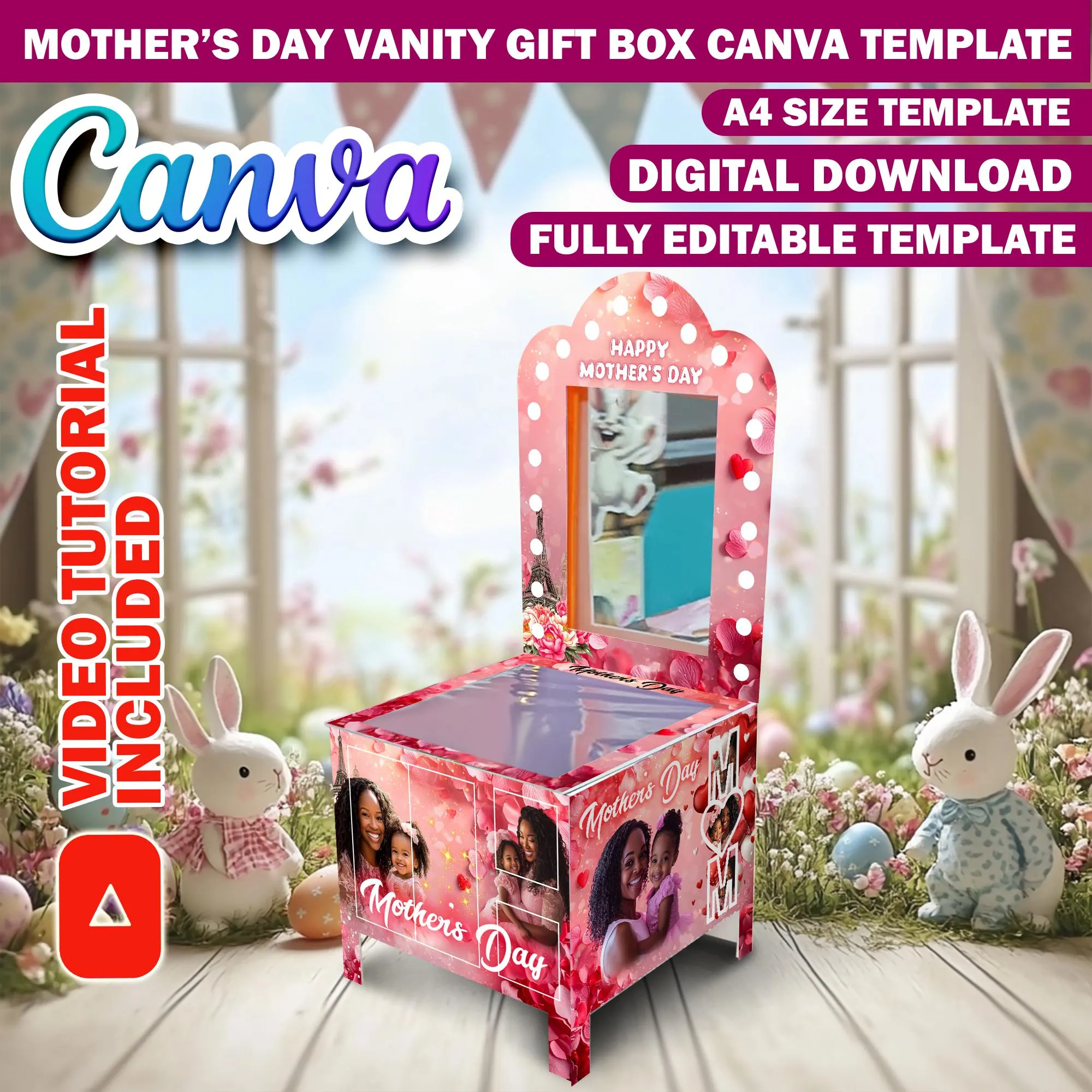 Mothers Day Vanity Gift Box Canva Design Template, DIY Foam Board Easter Basket Gift Box, Editable Luxury Gift Bag Birthday DIY Gift Makeup - image 5