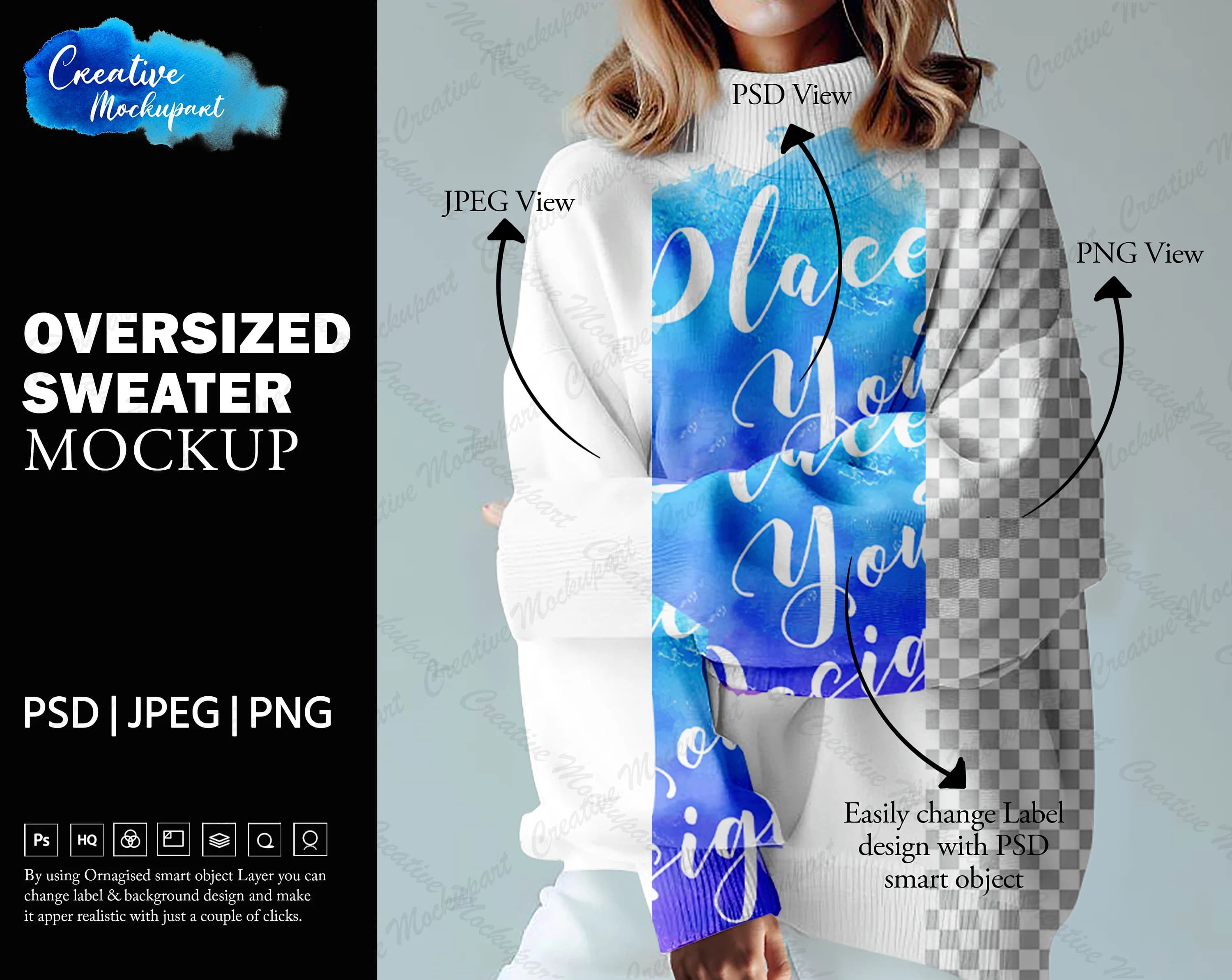 Oversized Sweater Mockup | Crewneck Sweater Oversized |Winterwear dress mockup | Stock Photography Mockup |Change Background, PSD, Canva PNG - image 3