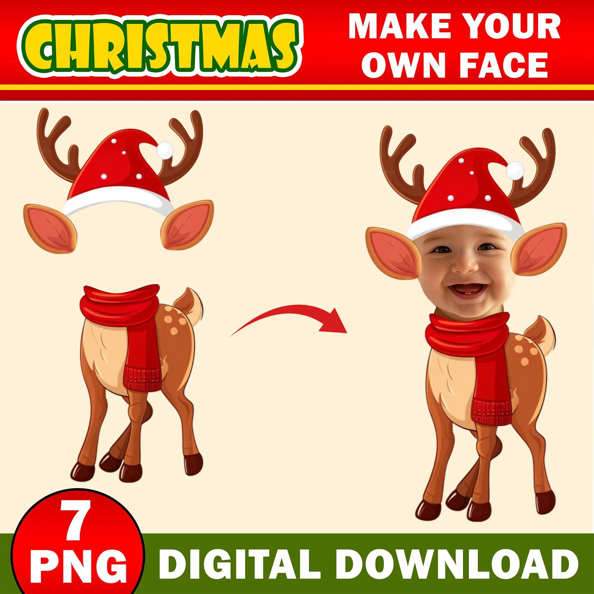 Christmas Add Your Own Photo Face, DIY Reindeer Yourself PNG Bundle,  Reindeer Face Blank, Xmas Craft for Kids, Xmas Bulletin Board Decor - image 5