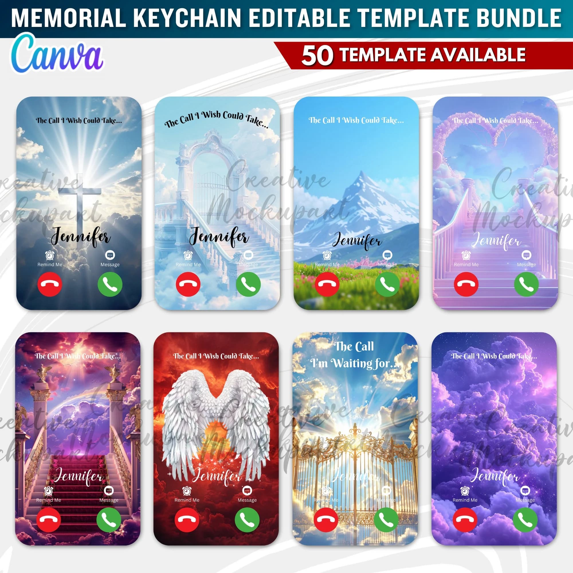 50X Memorial Keychain Canva Editable Template Bundle, Phone Call from Heaven, In Loving Memory, The Call I Wish I Could Take - image 4