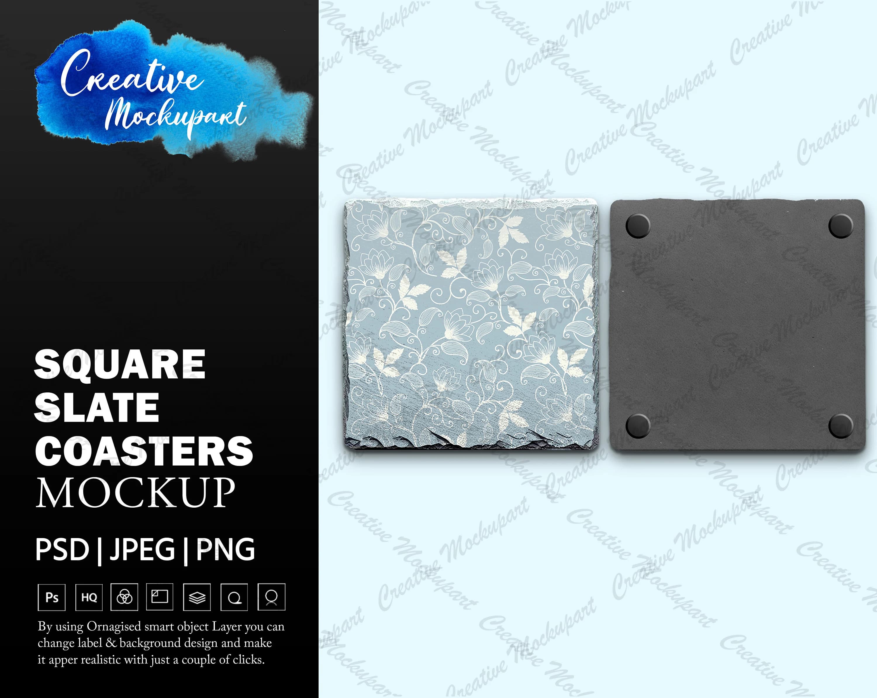 DYE Sublimation Square Slate Coasters Front and Back Mockup | Add your own Design Via Photoshop Smart PSD Object and Canva PNG - image 4