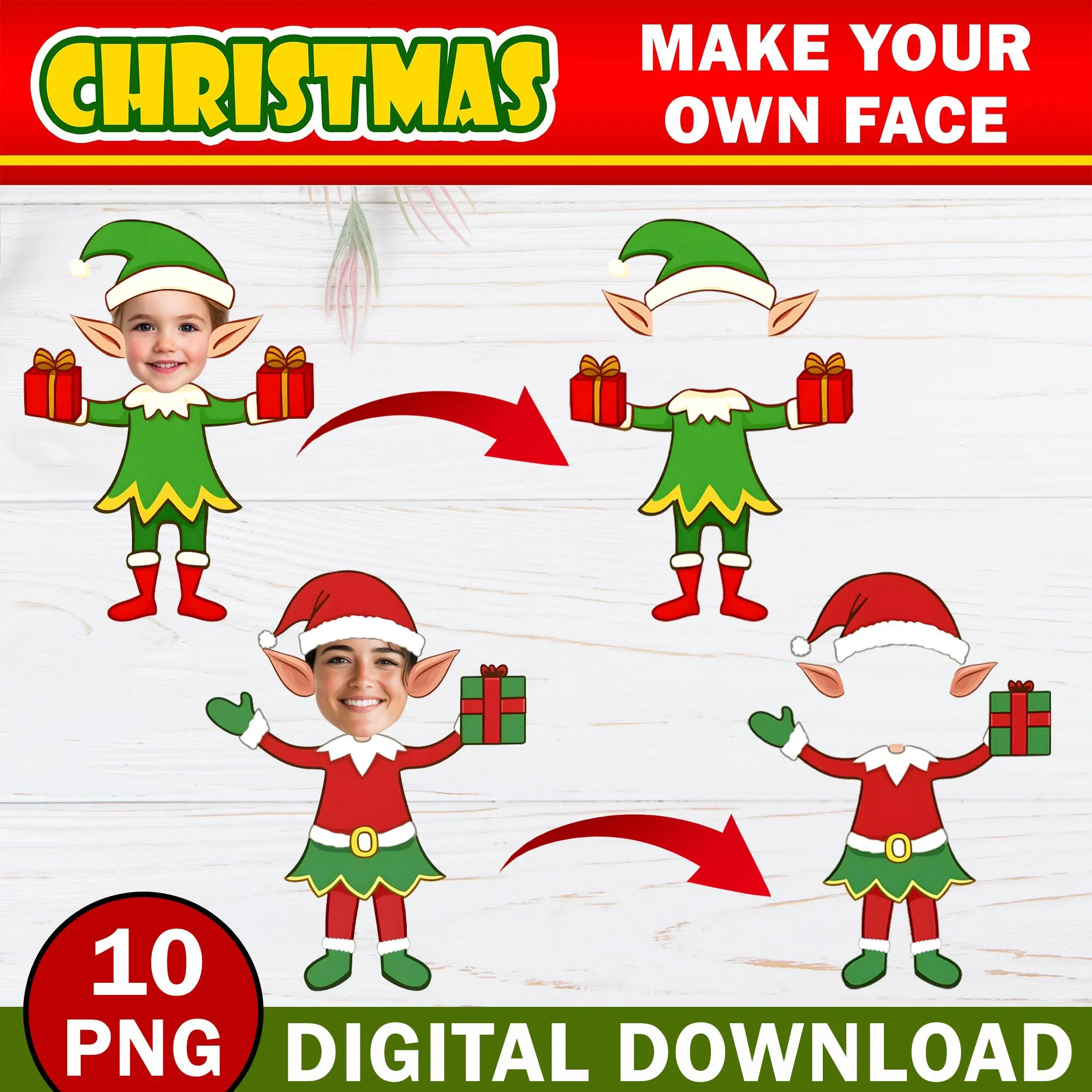 Custom Add Your Own Photo Face, DIY Elf Yourself PNG Bundle, Elf Face Blank, Christmas Craft for Kids, Christmas Bulletin Board Class Decor - image 3