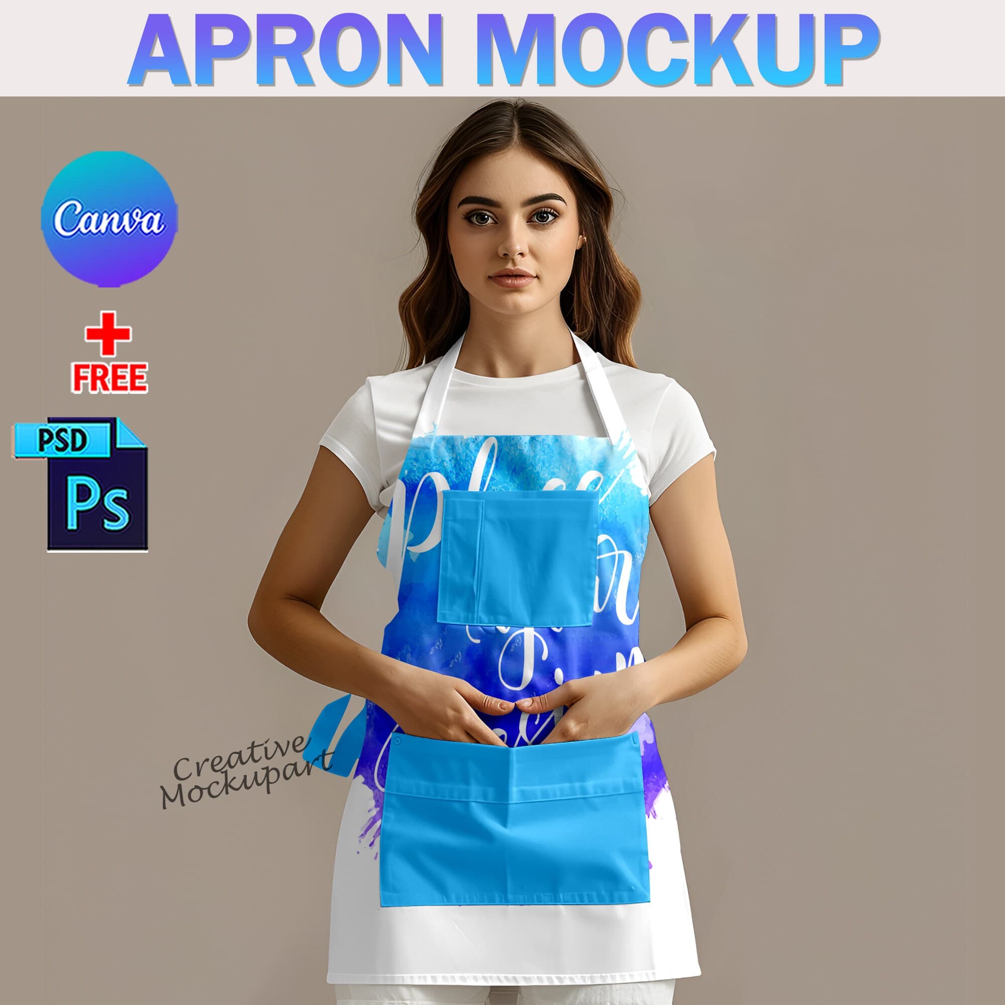 Canva AOP Apron Mockup, Apron With Pocket Canva Mockup, Kitchen, Woman, Apron Mockup Canva Frame And Photoshop PSD Template - image 3