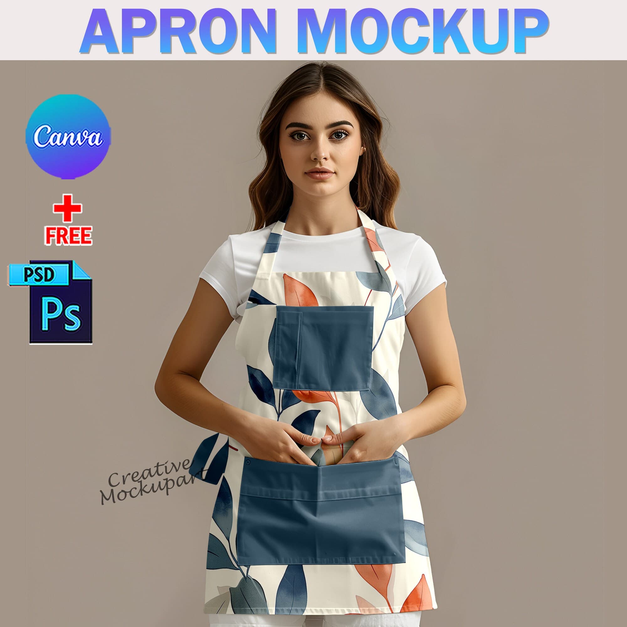 Canva AOP Apron Mockup, Apron With Pocket Canva Mockup, Kitchen, Woman, Apron Mockup Canva Frame And Photoshop PSD Template - image 4