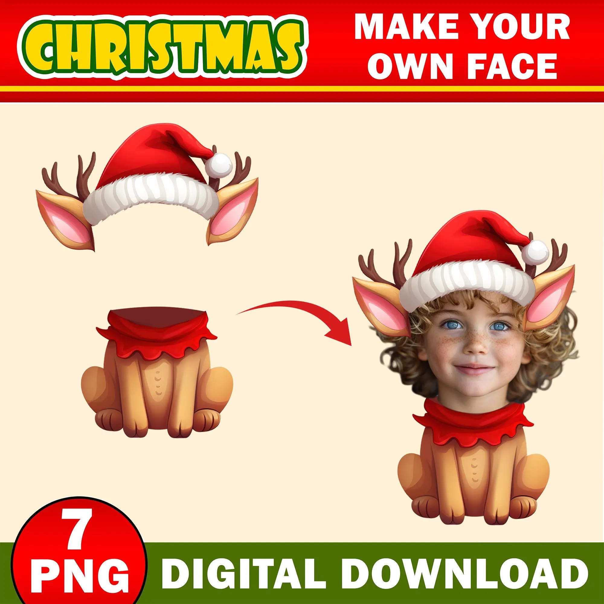 Christmas Add Your Own Photo Face, DIY Reindeer Yourself PNG Bundle,  Reindeer Face Blank, Xmas Craft for Kids, Xmas Bulletin Board Decor - image 4