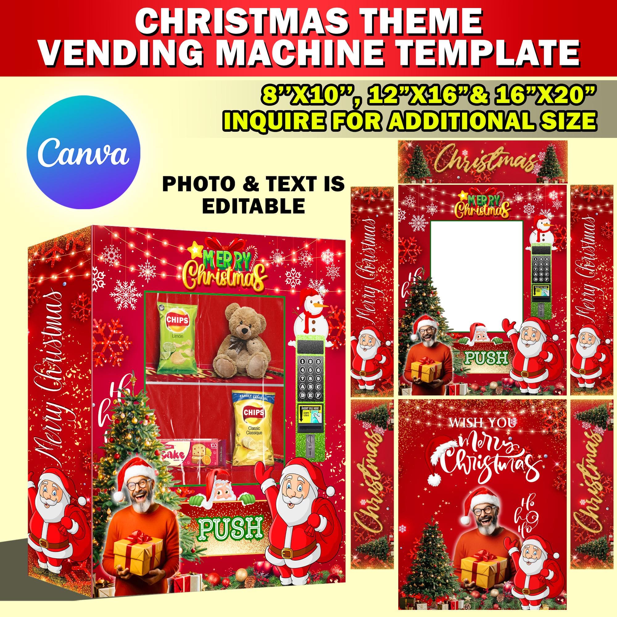 Christmas Vending Machine Template Bundle, 8x10, 8.5x11, 16x20 Editable Spooky Christmas Canva Template, Free Money Panel PNG, Backgrounds - image 4