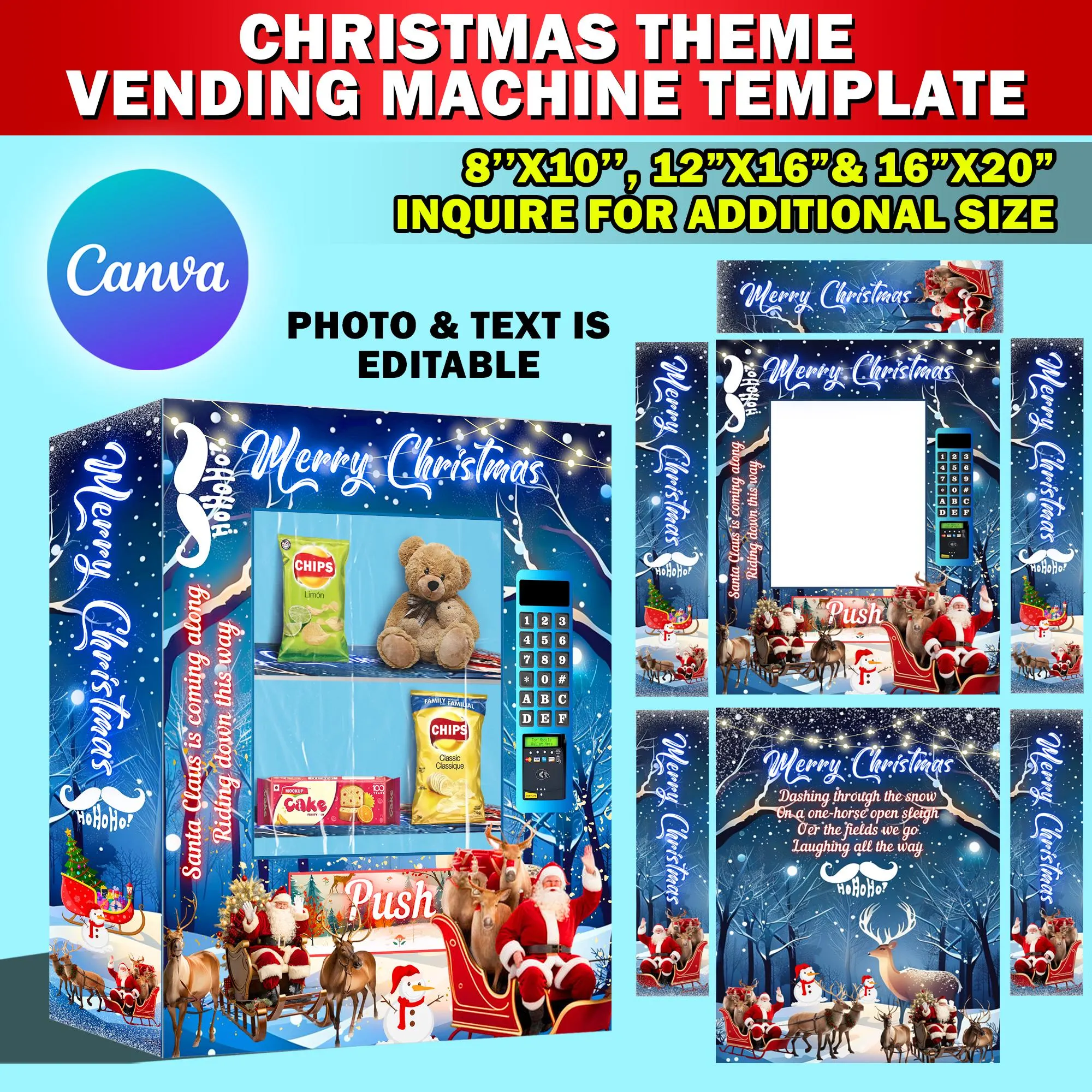 Christmas Vending Machine Template Bundle, 8x10, 8.5x11, 16x20 Editable Spooky Christmas Canva Template, Free Money Panel PNG, Backgrounds - image 3