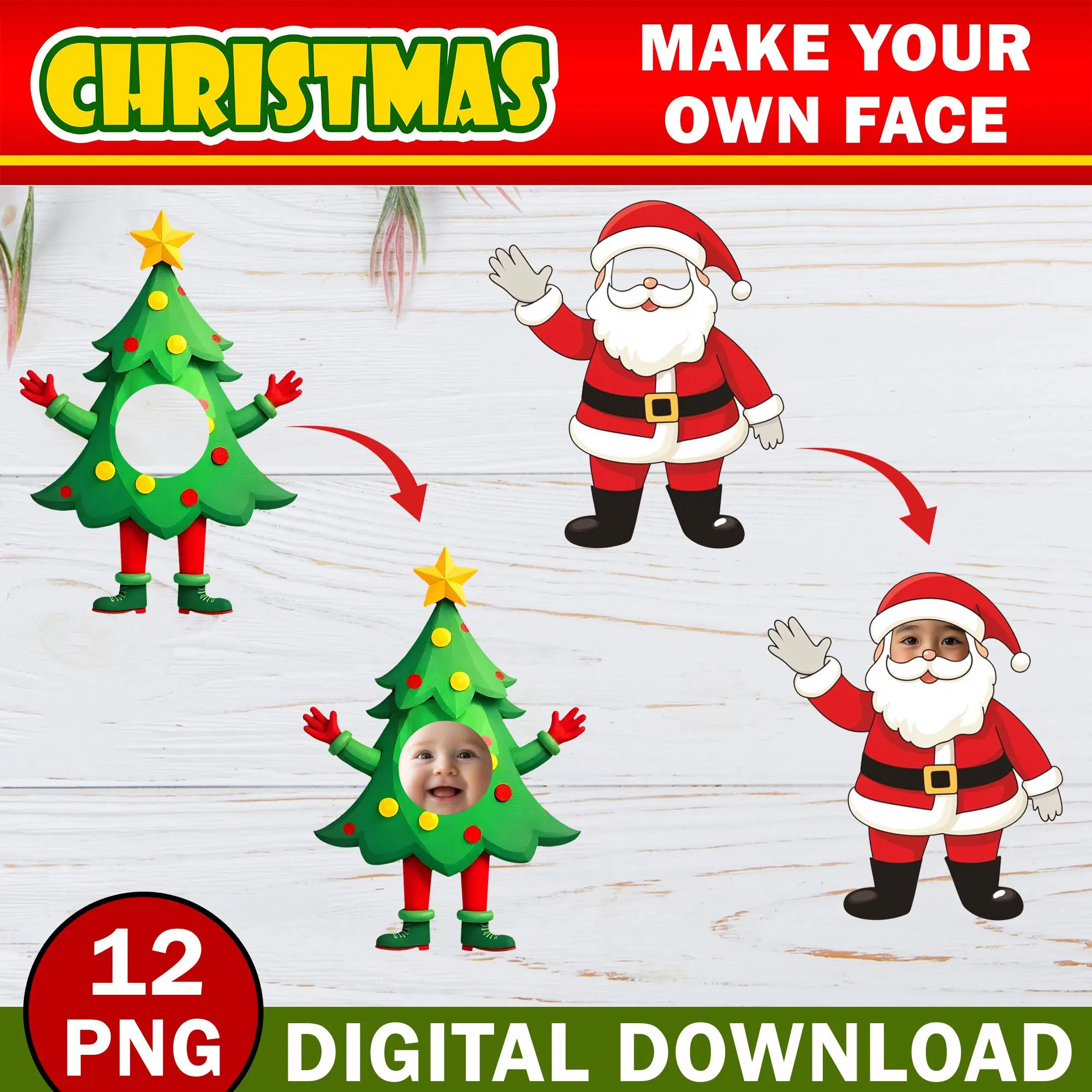Christmas Add Your Own Photo Face Mega Bundle, DIY Elf, Santa Reindeer, Snowman Yourself PNG Bundle,  Elf Face Blank Kids Xmas Craft & Decor - image 5