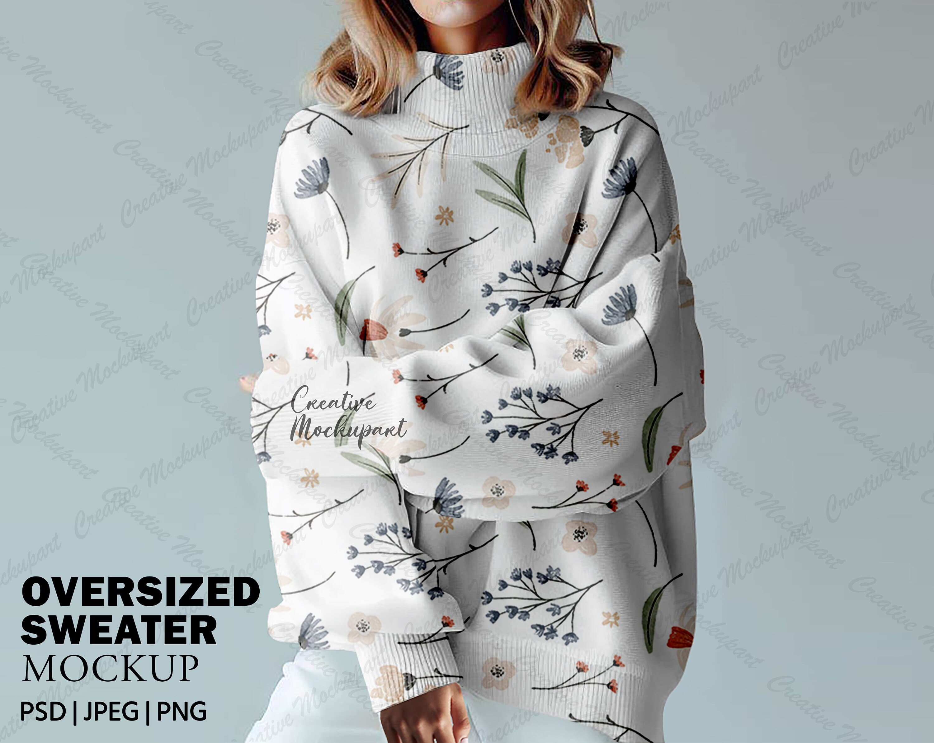 Oversized Sweater Mockup | Crewneck Sweater Oversized |Winterwear dress mockup | Stock Photography Mockup |Change Background, PSD, Canva PNG