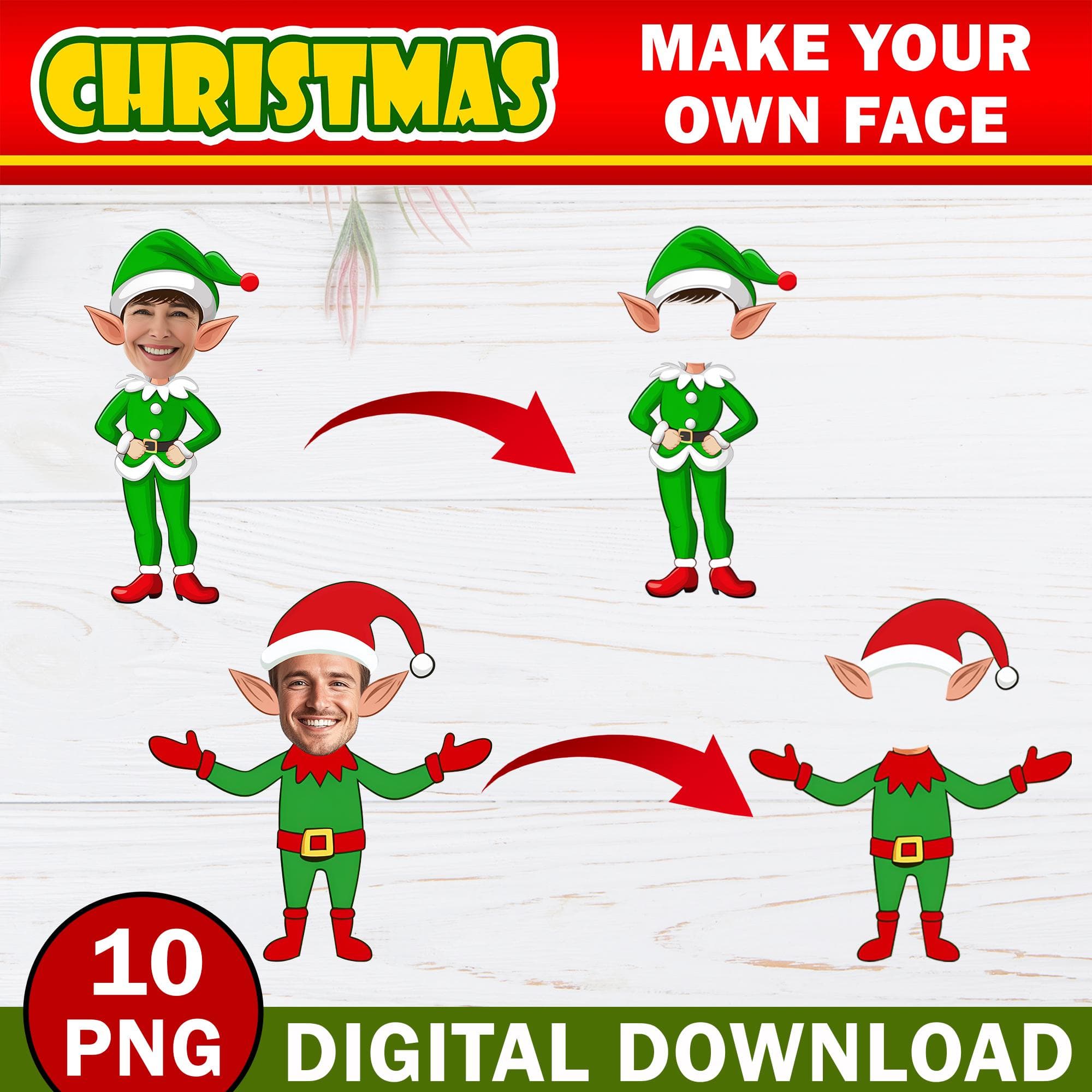 Custom Add Your Own Photo Face, DIY Elf Yourself PNG Bundle, Elf Face Blank, Christmas Craft for Kids, Christmas Bulletin Board Class Decor - image 5