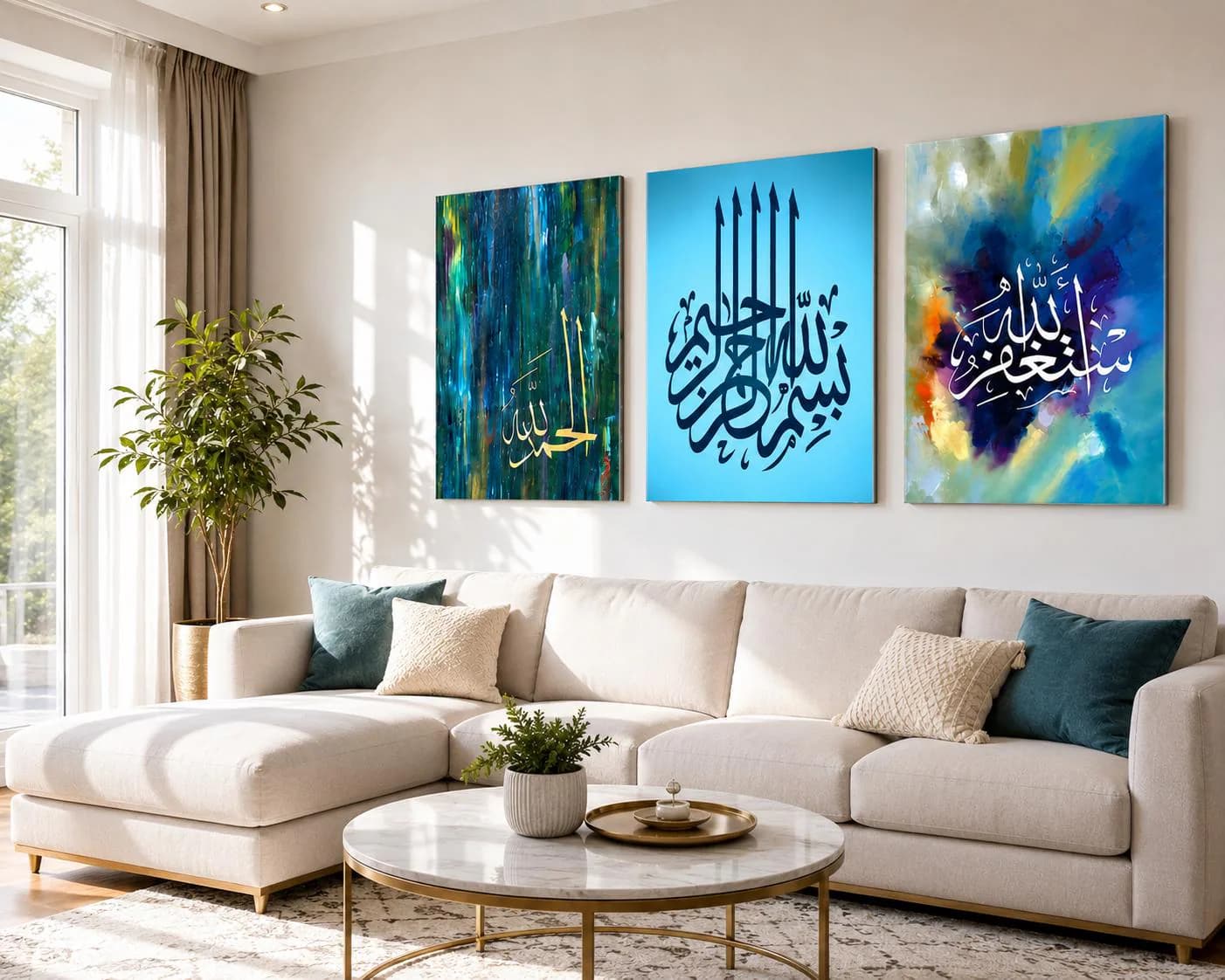 Islamic Canvas Print Set of 3: Repentance, Bismillah, Alhamdulillah