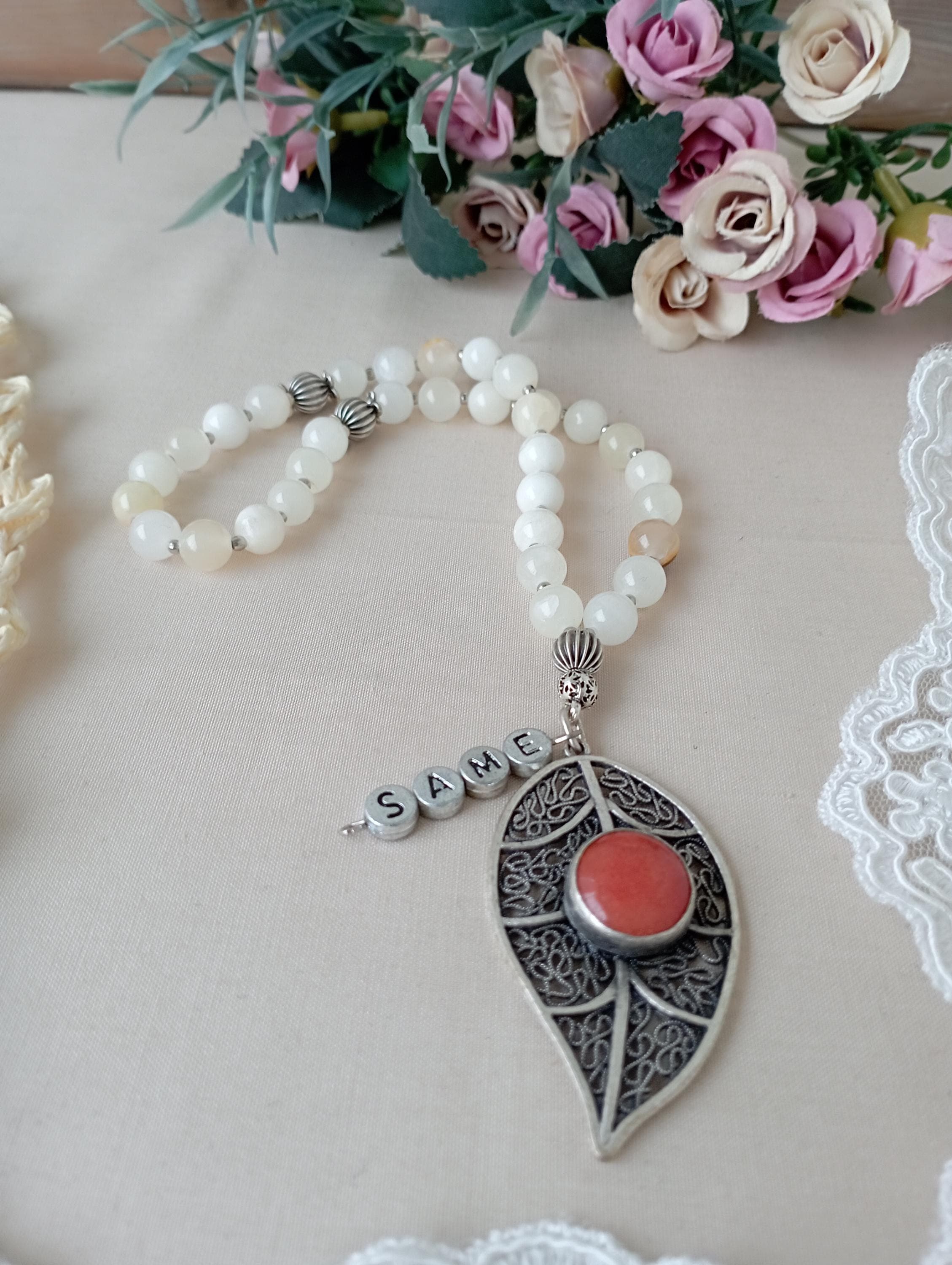 White Ceyt Prayer Beads Tasbeeh, 33x8mm, Turkish Design, Muslim Masbaha